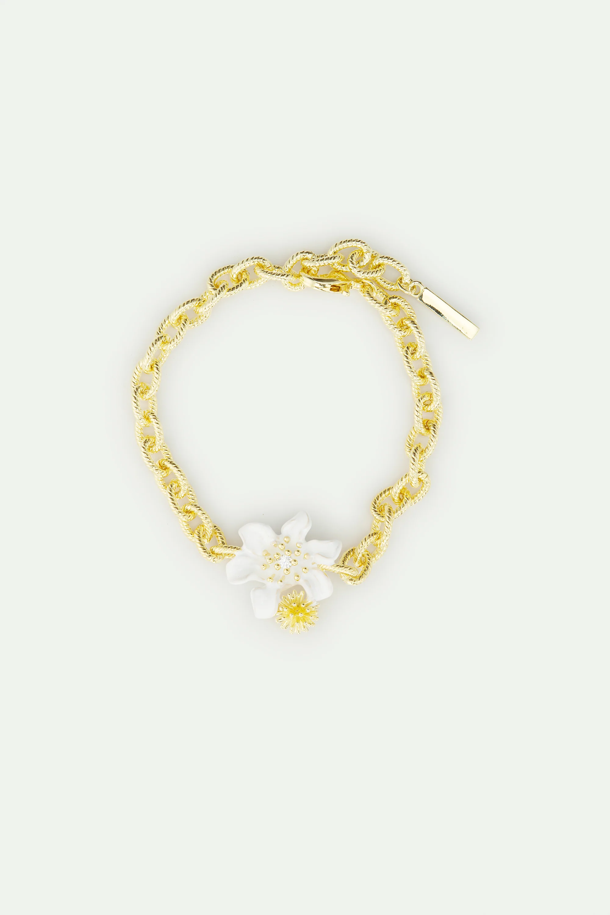 Bracelet grande fleur de clématite blanche et corête du japon