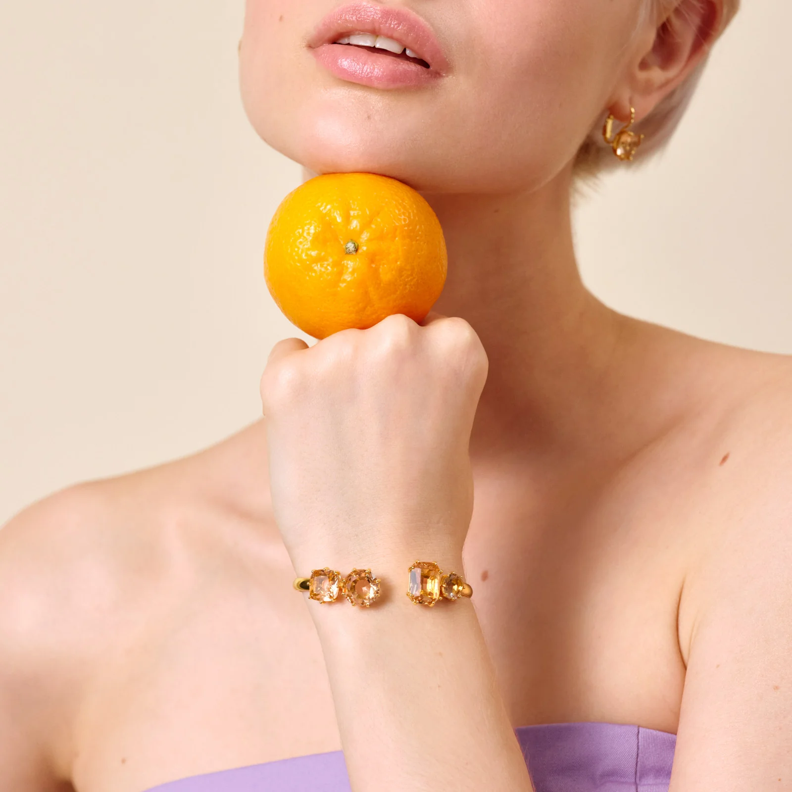 Bracelet jonc 4 pierres la diamantine rose abricot - Image 2