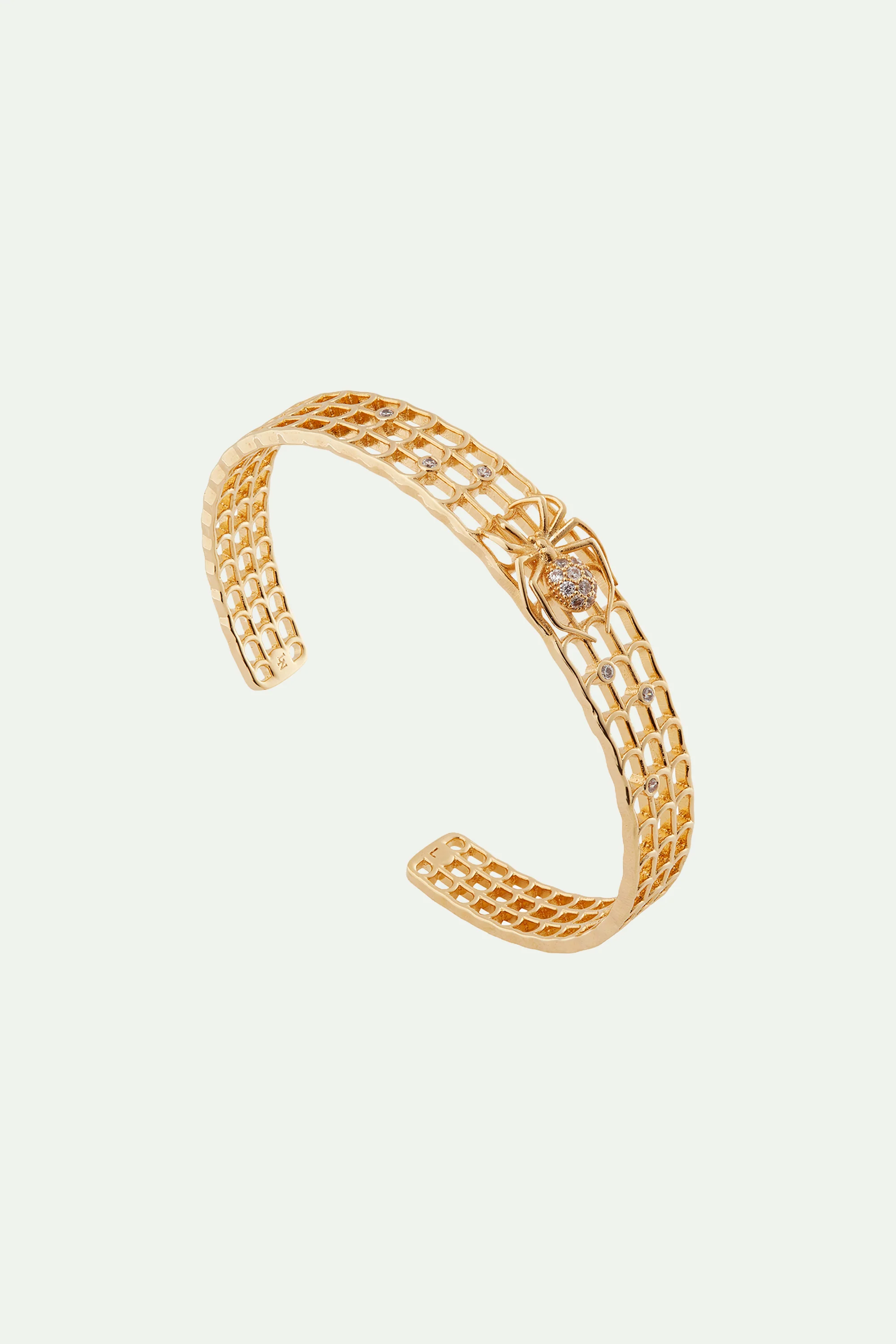 Bracelet jonc doré ajouré, araignée et cristaux