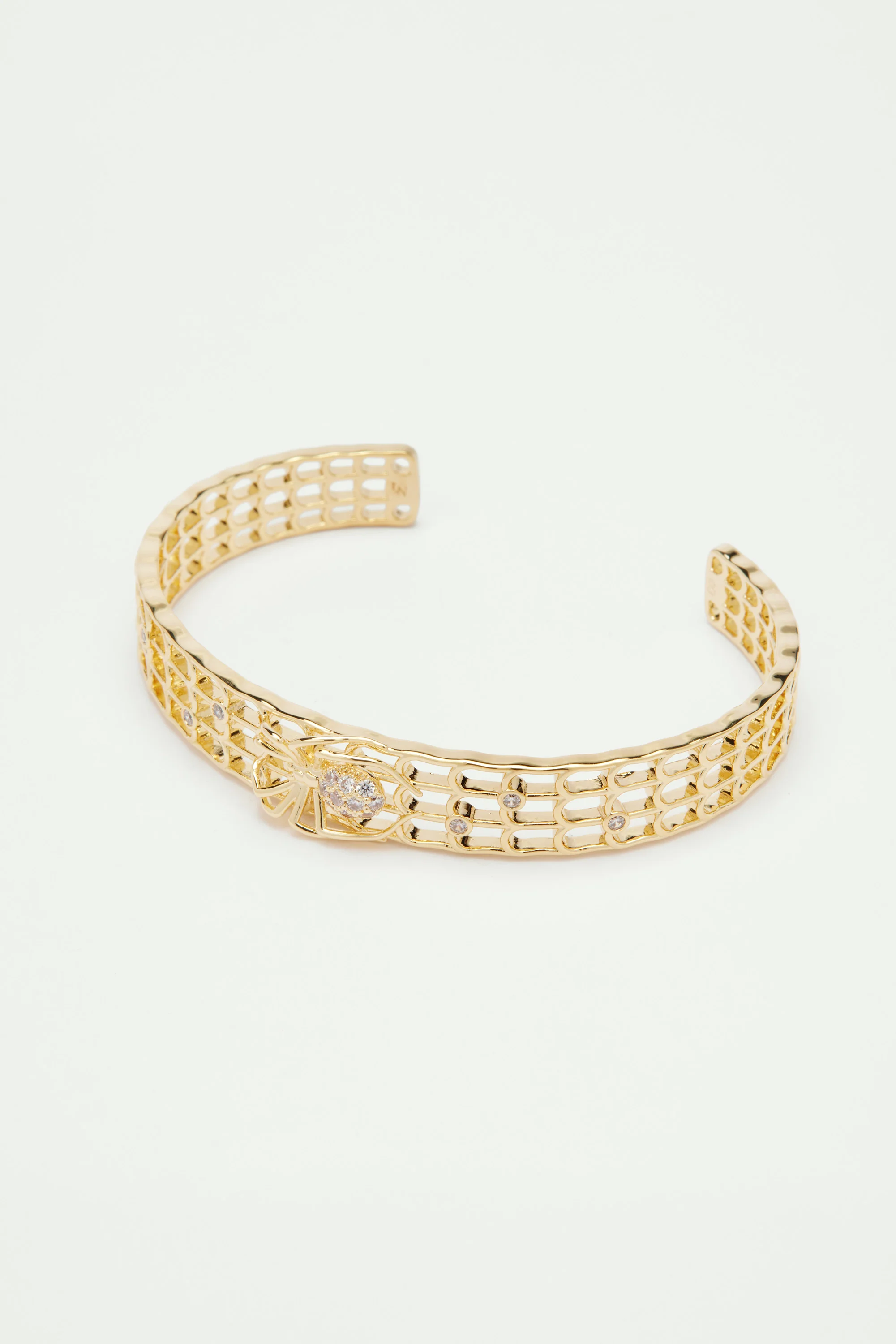 Bracelet jonc doré ajouré, araignée et cristaux - Image 4