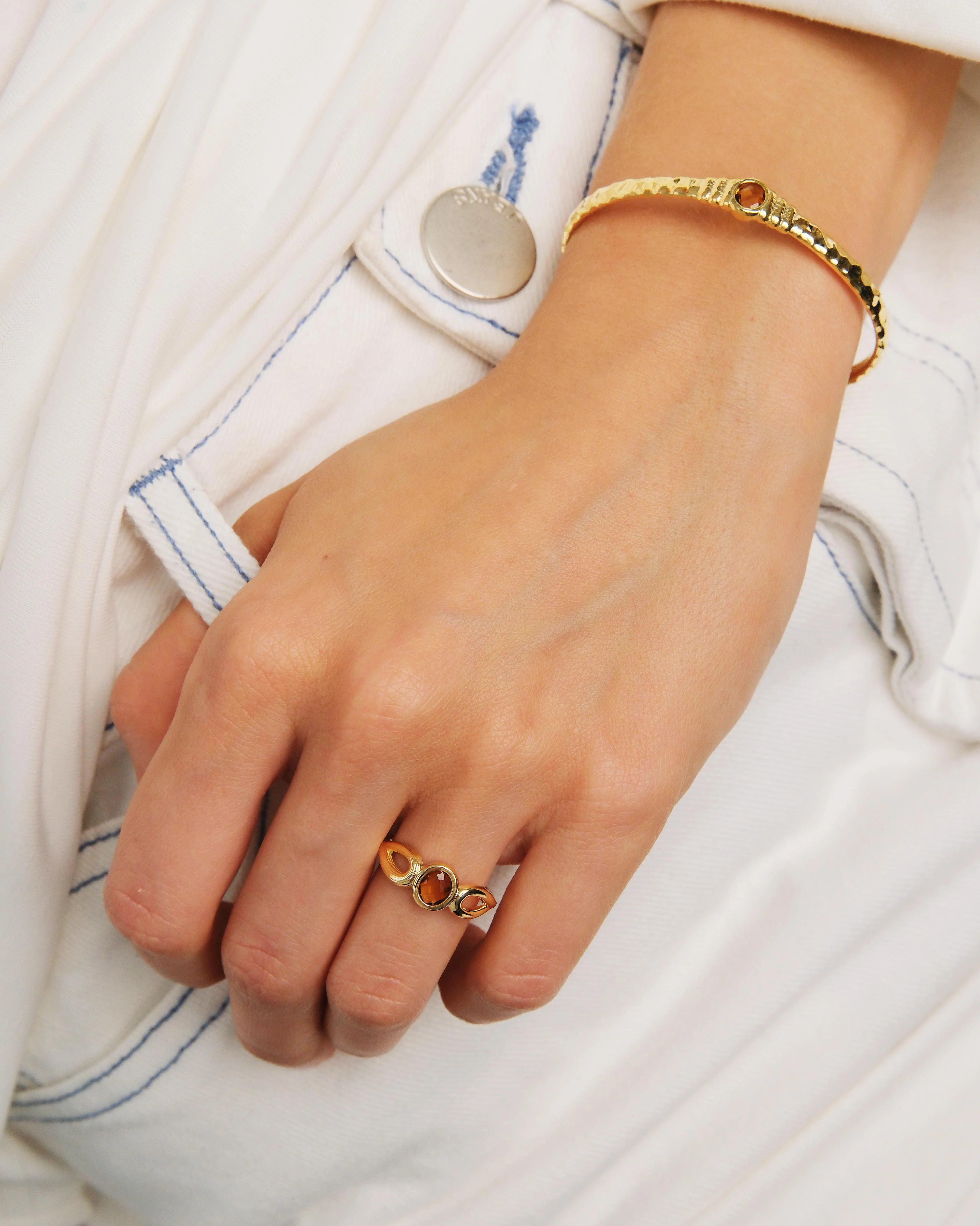 Bracelet jonc doré et verre facetté - Image 4
