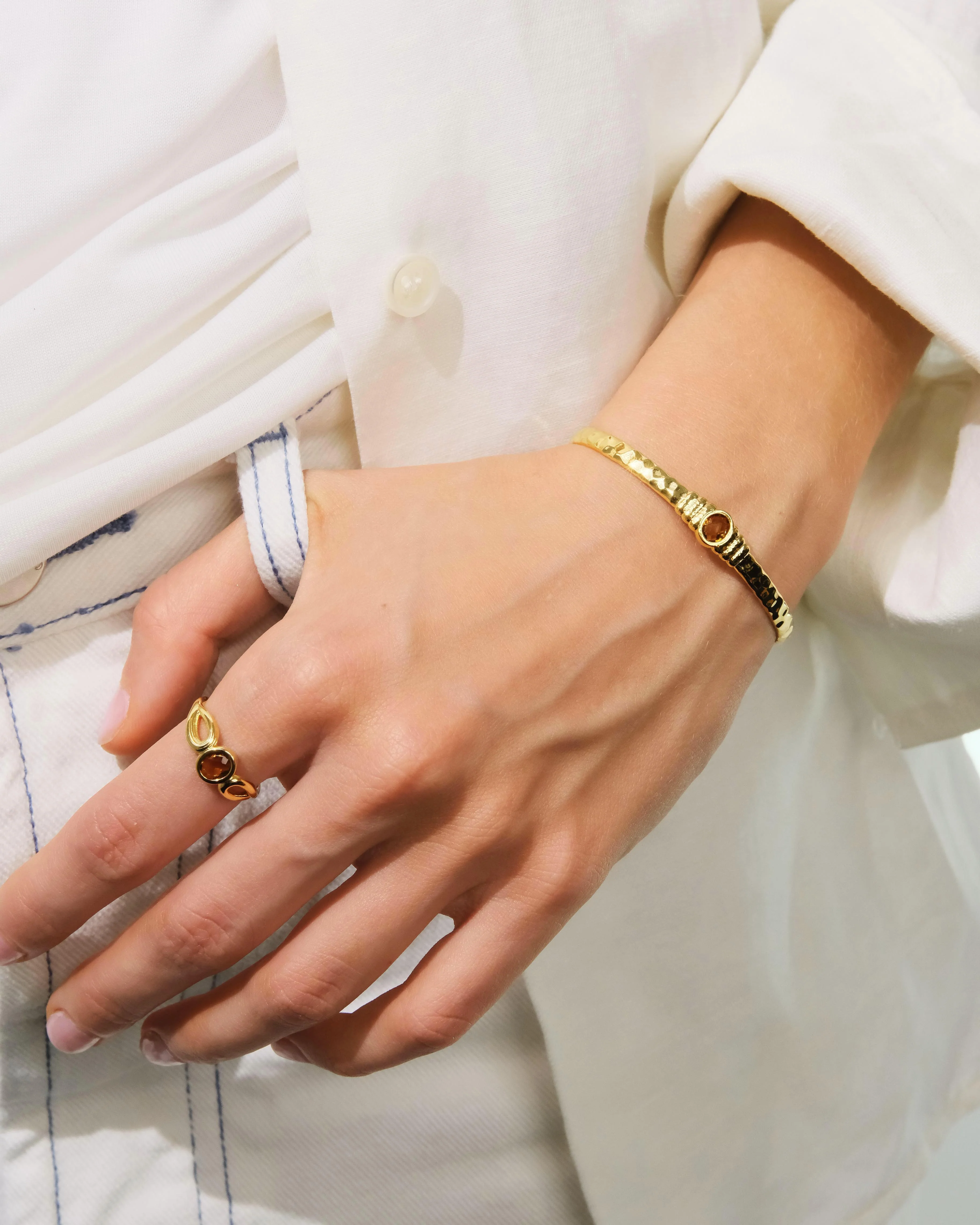 Bracelet jonc doré et verre facetté - Image 6