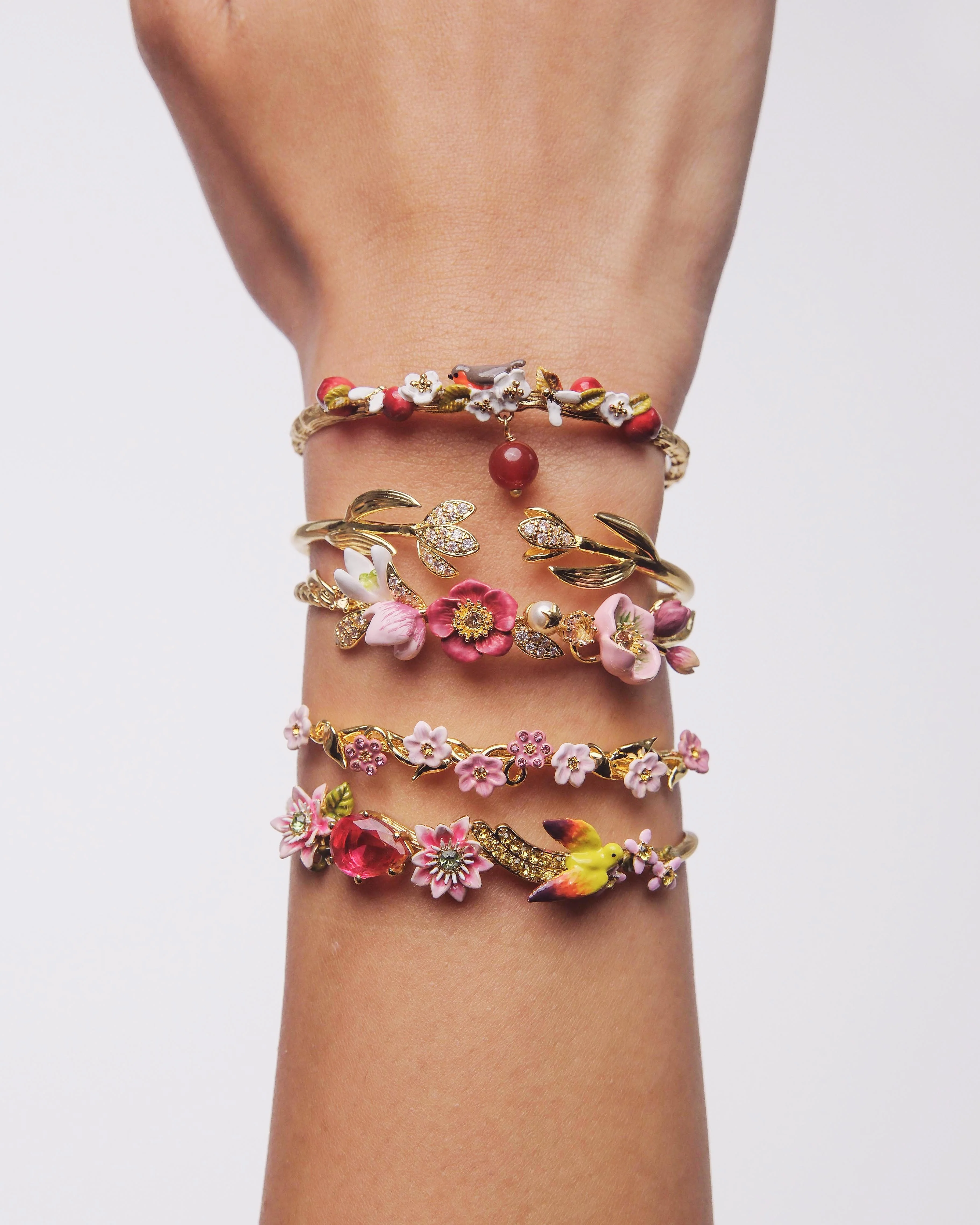 Bracelet jonc fleurs de jasmin roses - Image 2