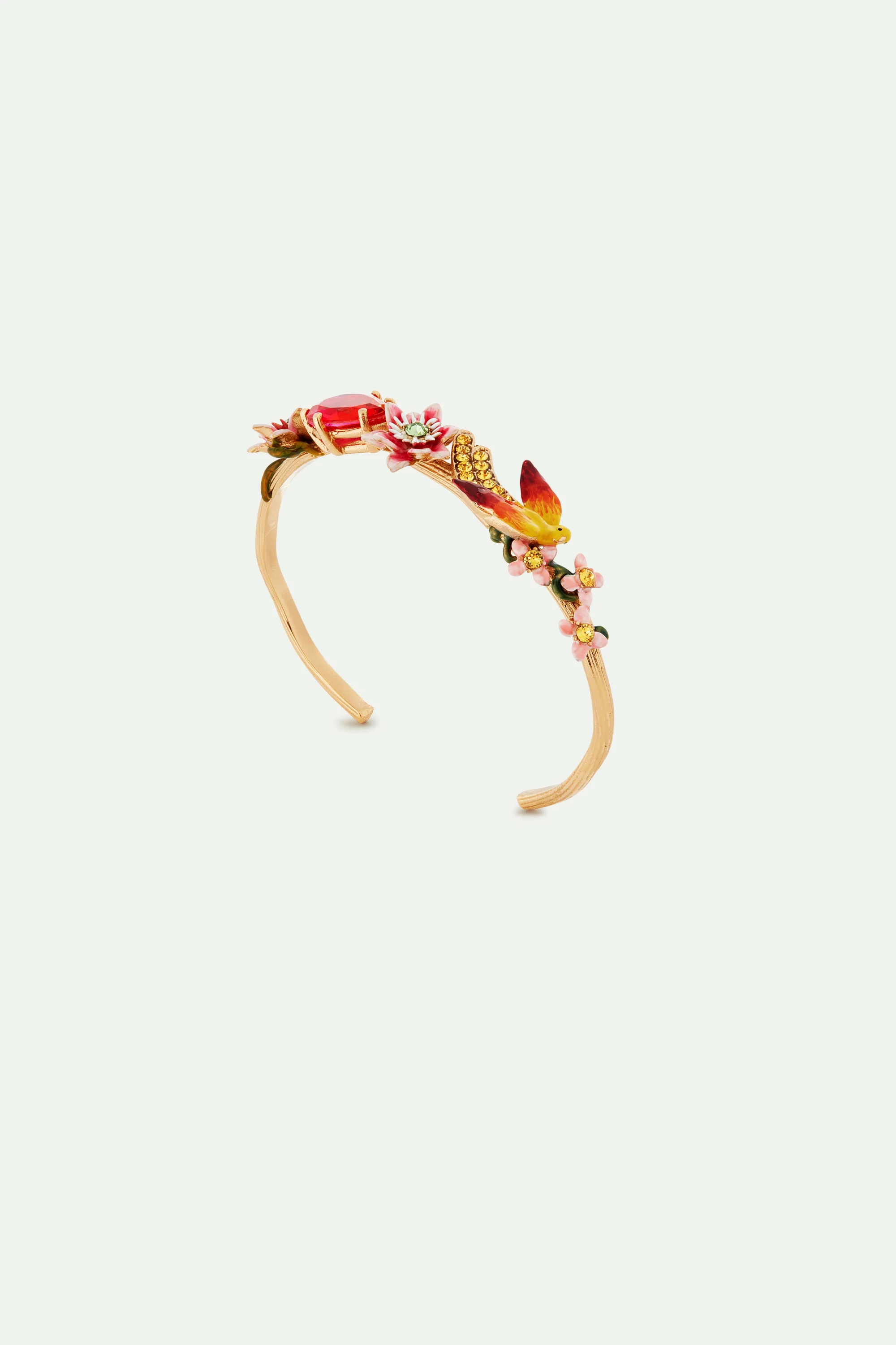 Bracelet jonc fleurs de Passifore, perruche et poire de verre facetté - Image 3