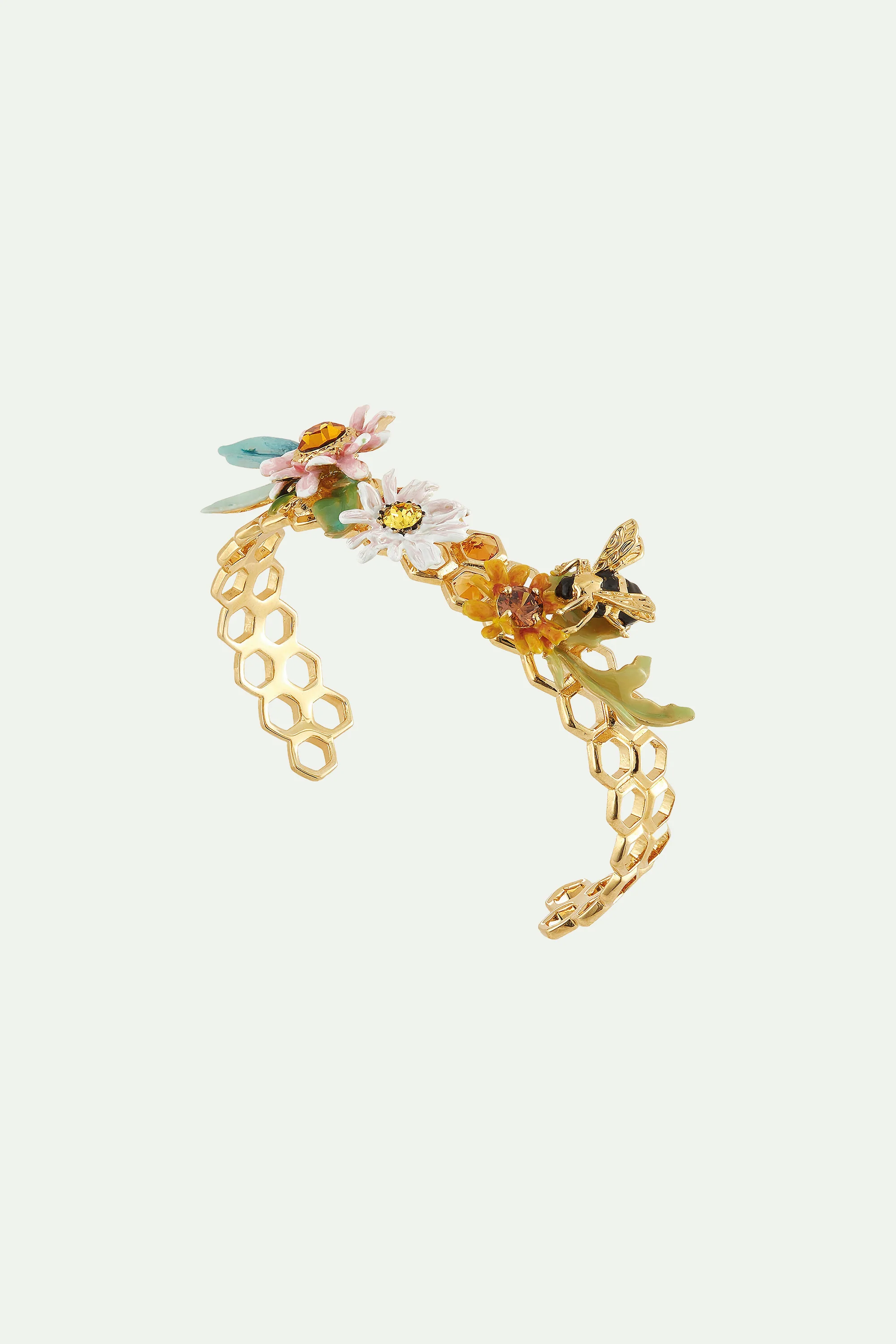 Bracelet jonc fleurs et alvéoles de miel
