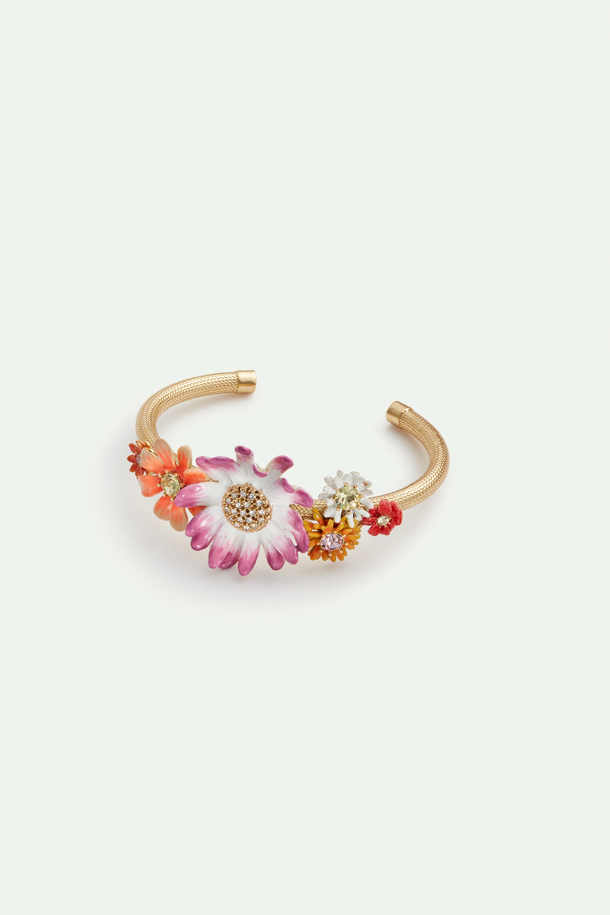 Bracelet jonc fleurs pâquerettes et zinnias