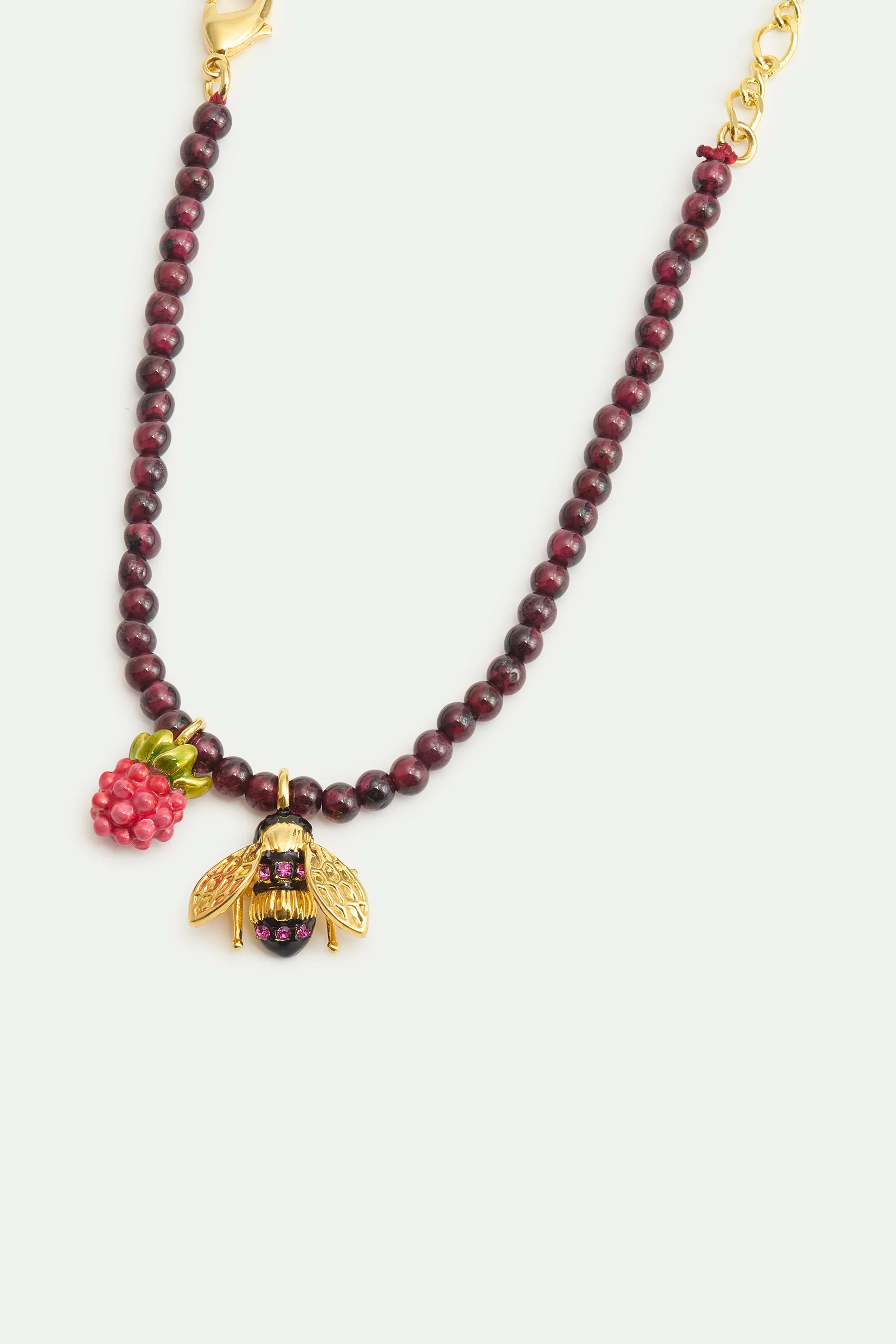Bracelet perles de grenat reconstitué, abeille et framboise - Image 3