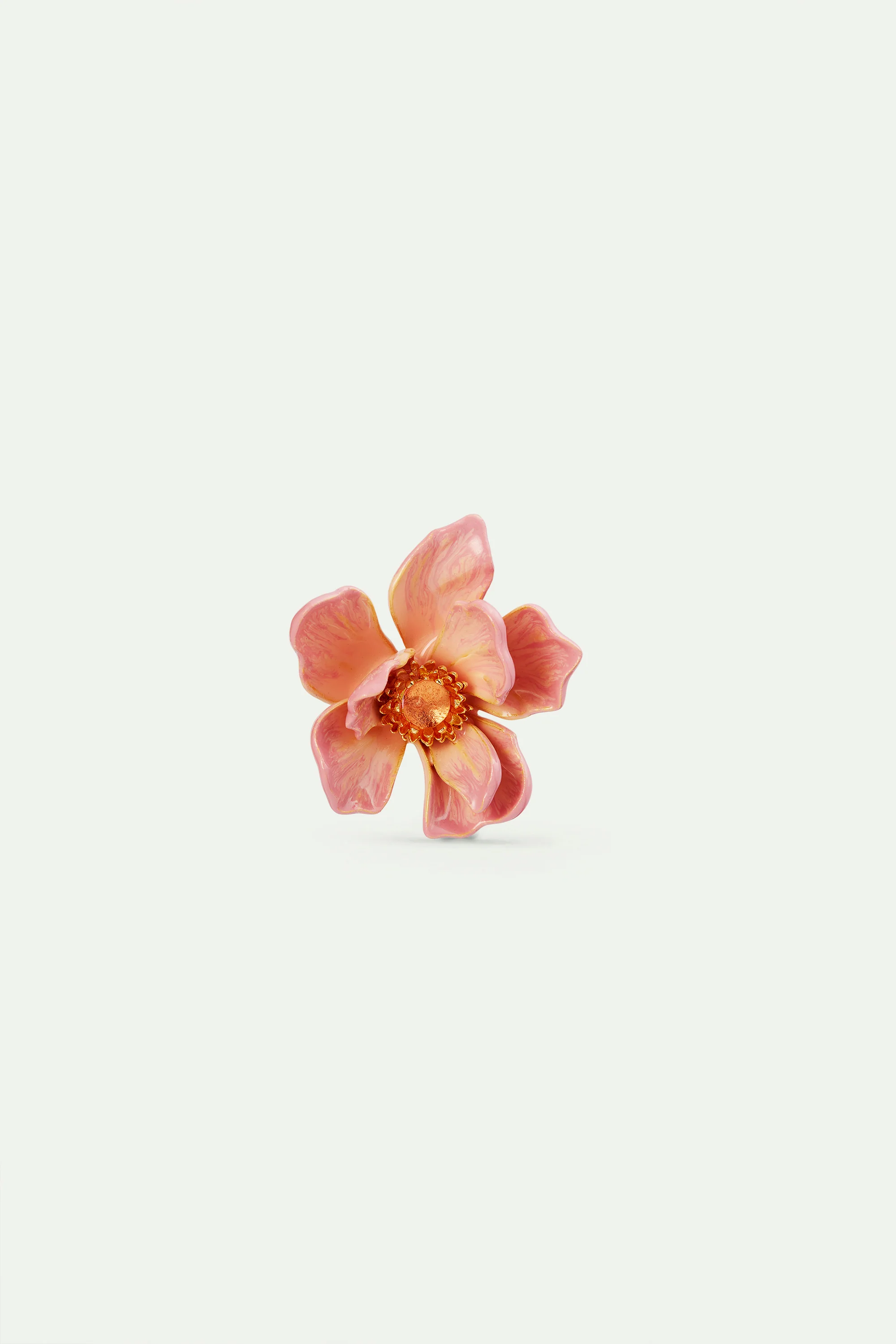 Broche grande fleur de magnolia rose et cabochon en verre