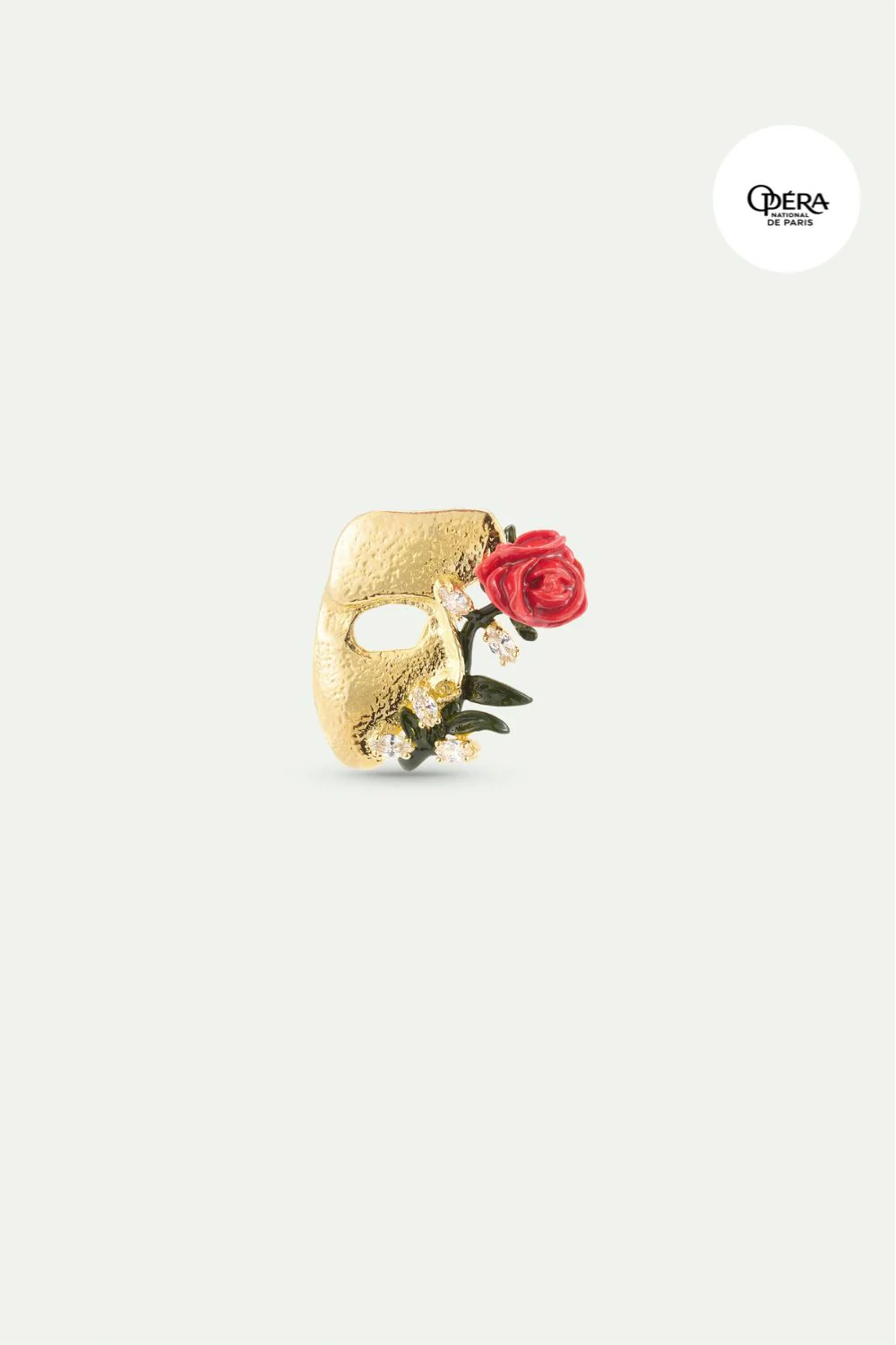 Broche masque doré, rose et cristaux