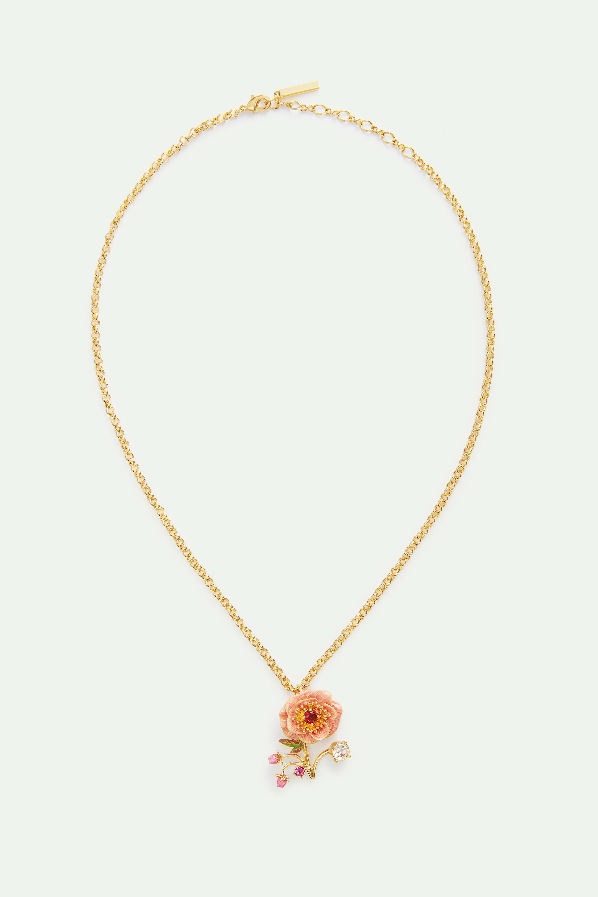 Collier anémone rose, boutons de rose et cristal - Image 4