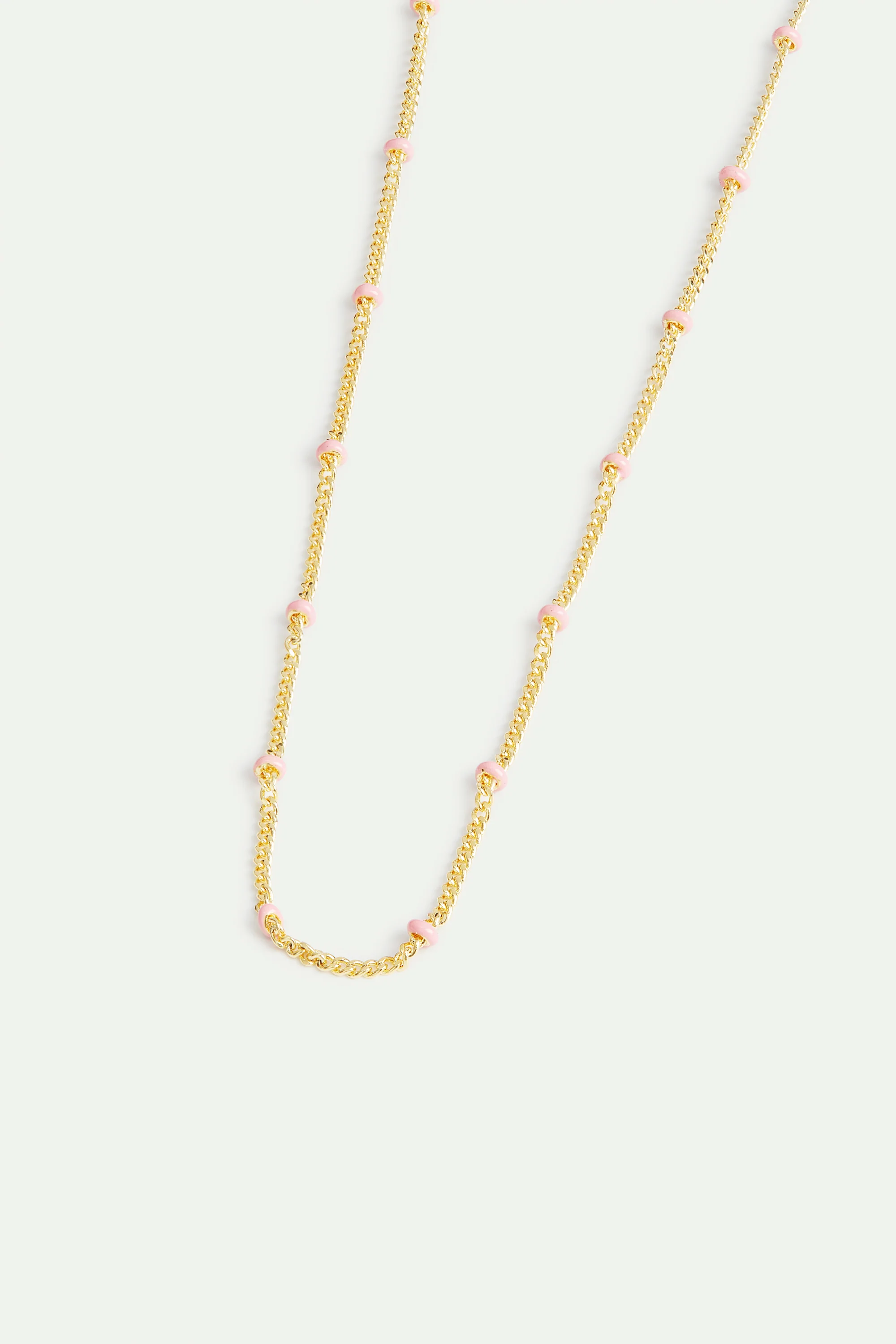Collier chaine dorée et perles roses - Image 3