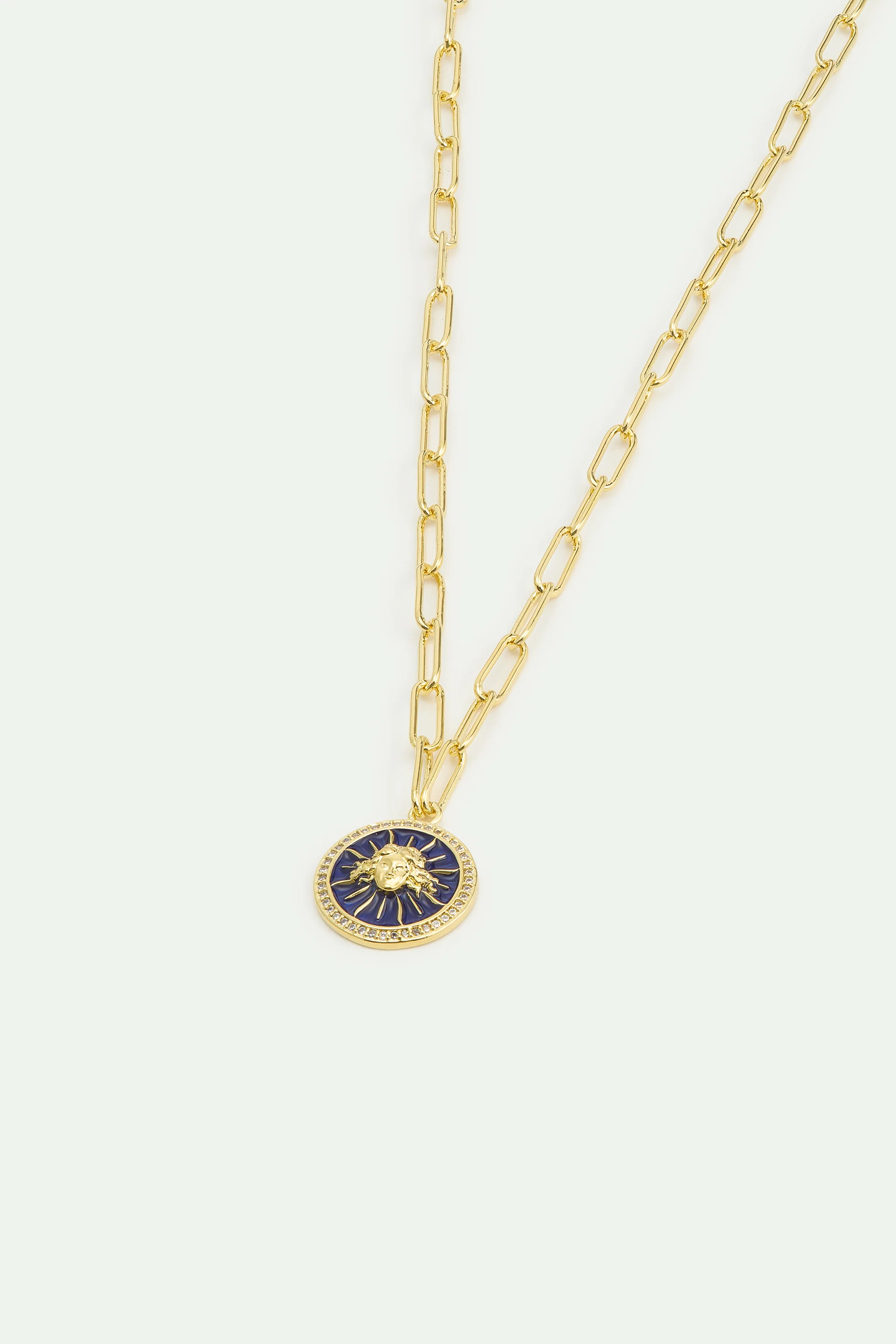 Collier chaîne maille médaille bleue roi soleil - Image 3