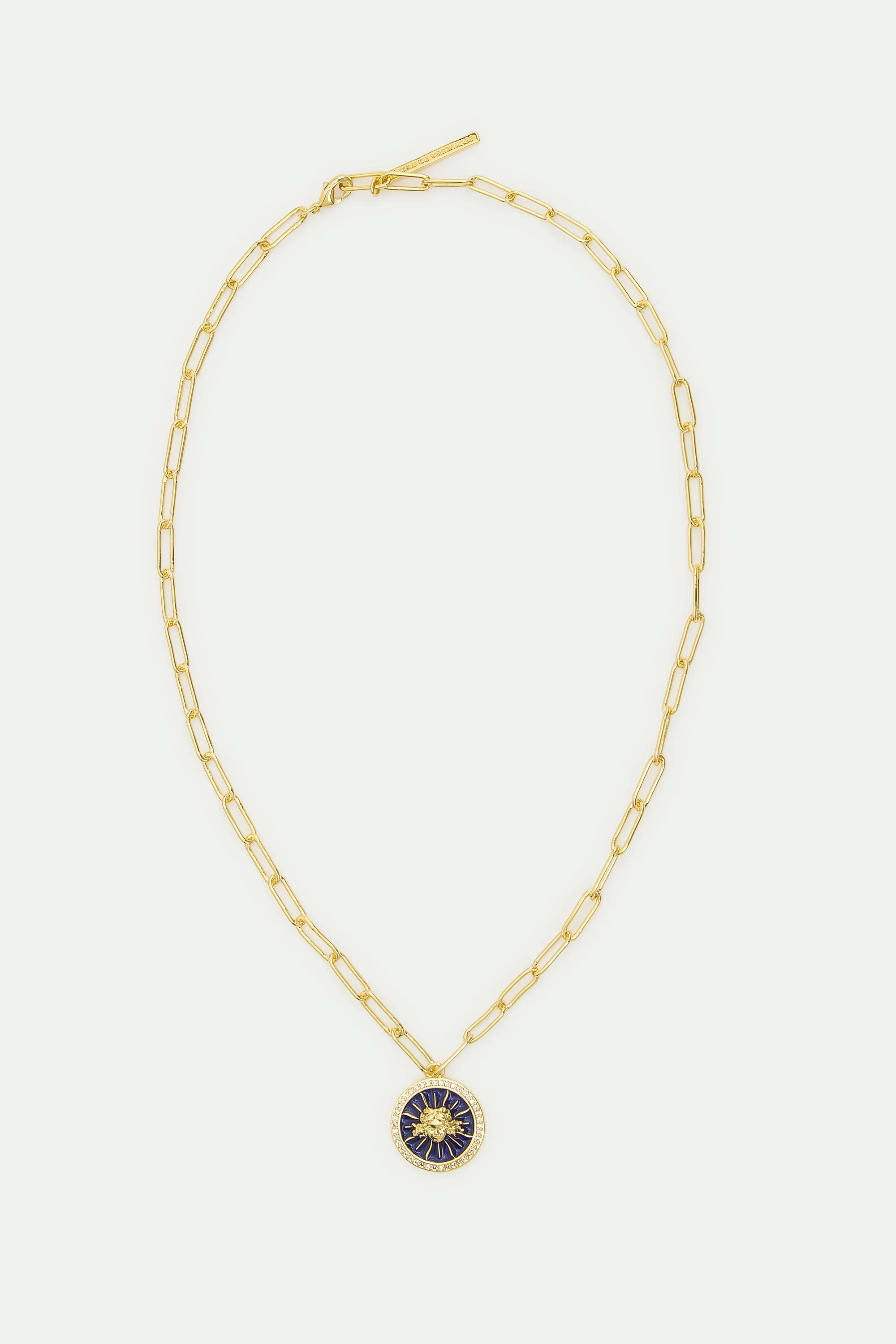 Collier chaîne maille médaille bleue roi soleil - Image 4