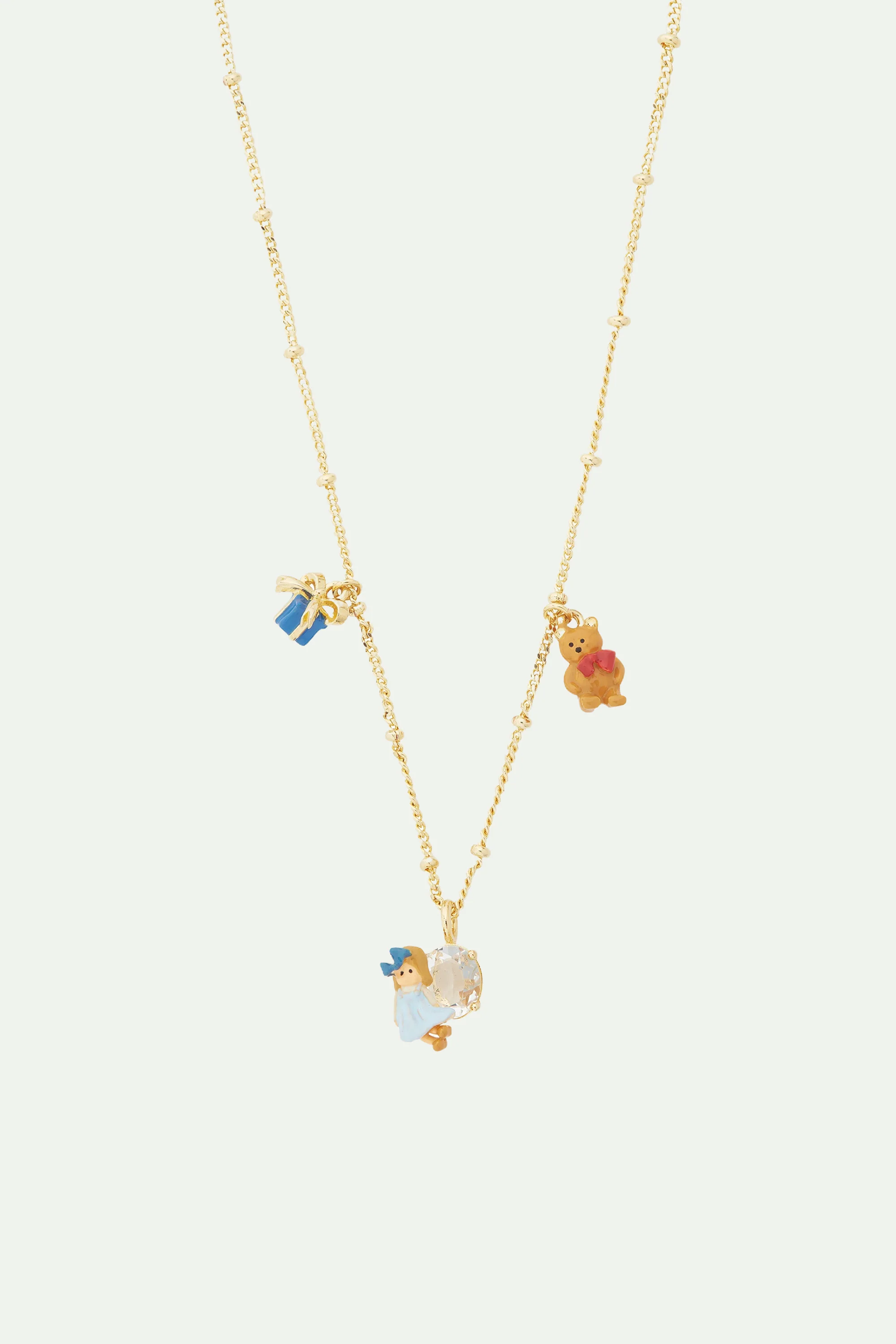 Collier charm's cadeau de Noël, ours en peluche et poupée