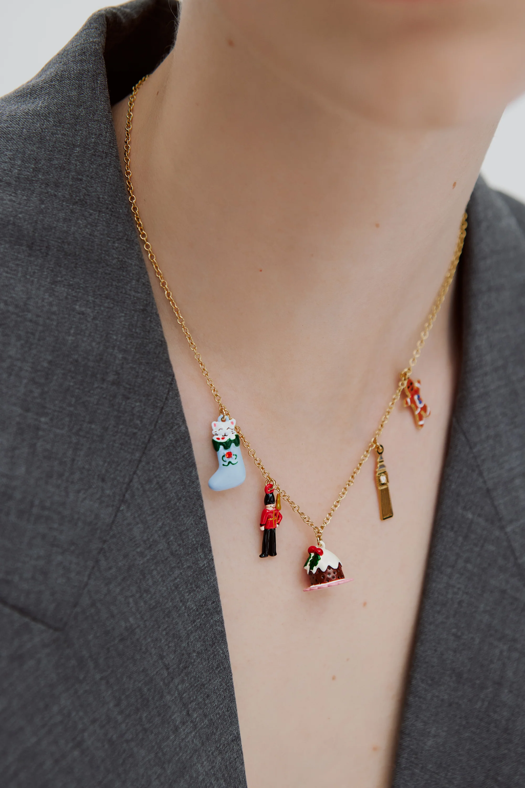 Collier charm's chausette de noël, garde royal, pudding, Big ben et pain d'épices - Image 2