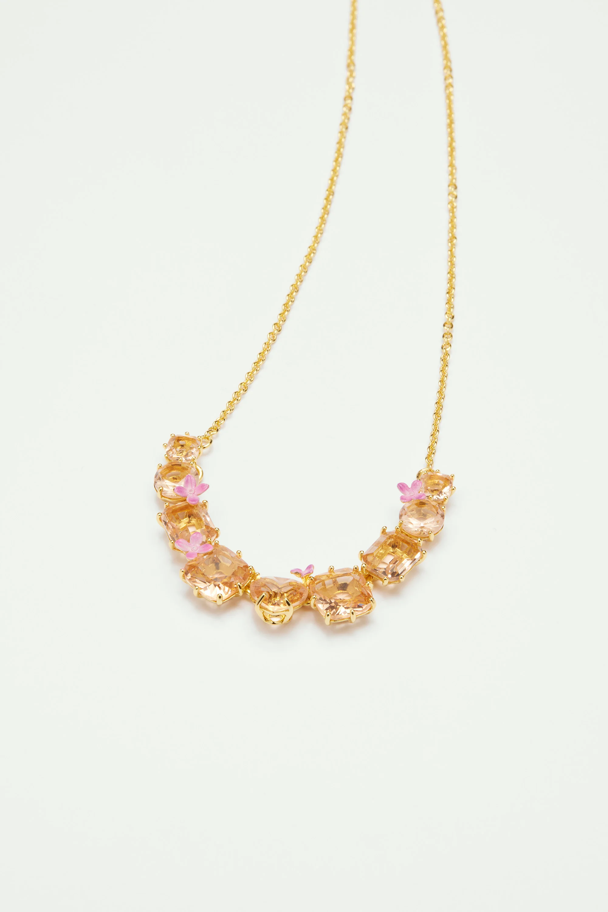 Collier fin 9 pierres et fleurs la diamantine rose abricot - Image 3
