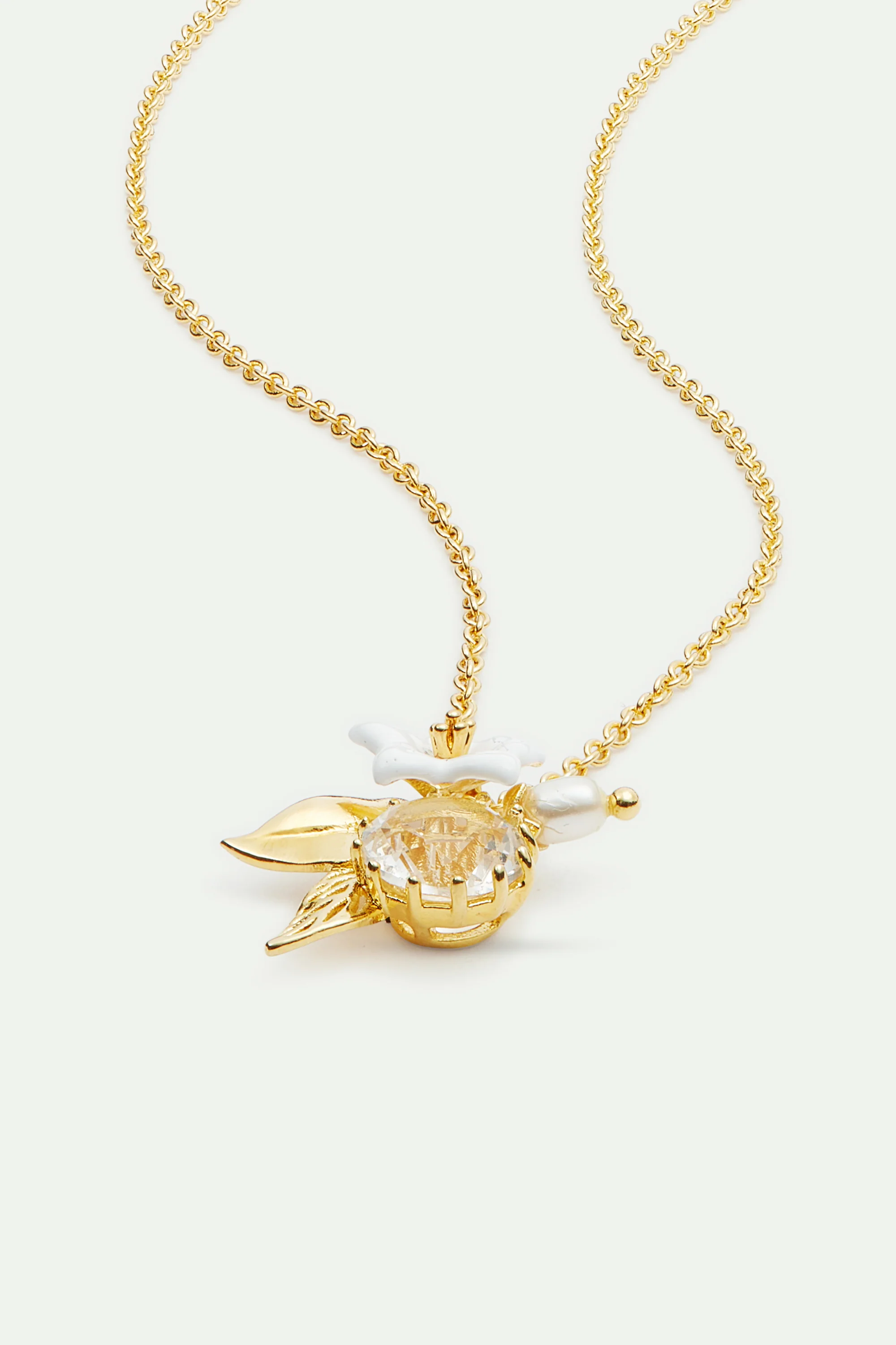 Collier fin jasmin officinal blanc, cristal facetté et perle fantaisie - Image 3