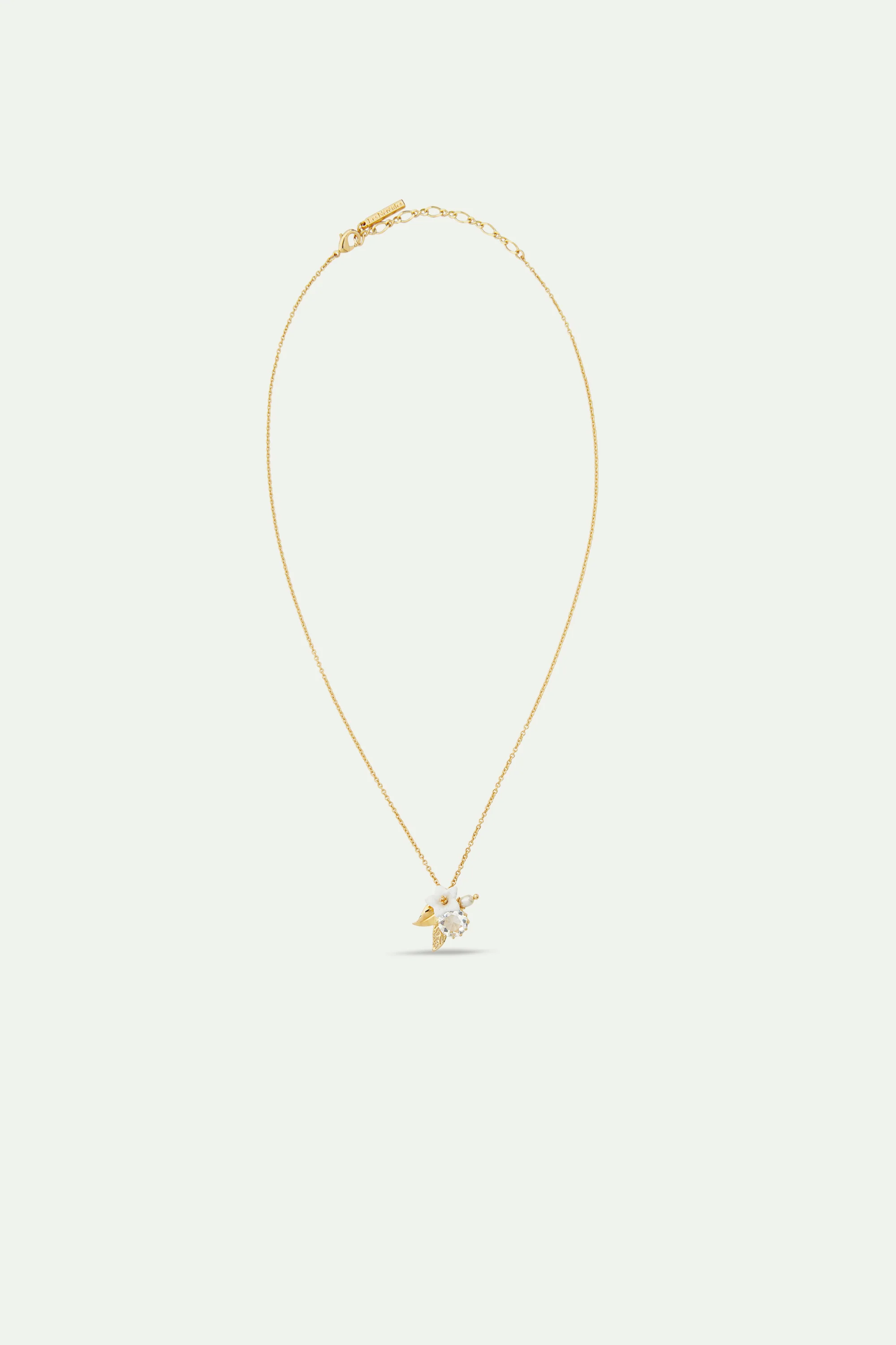 Collier fin jasmin officinal blanc, cristal facetté et perle fantaisie - Image 4