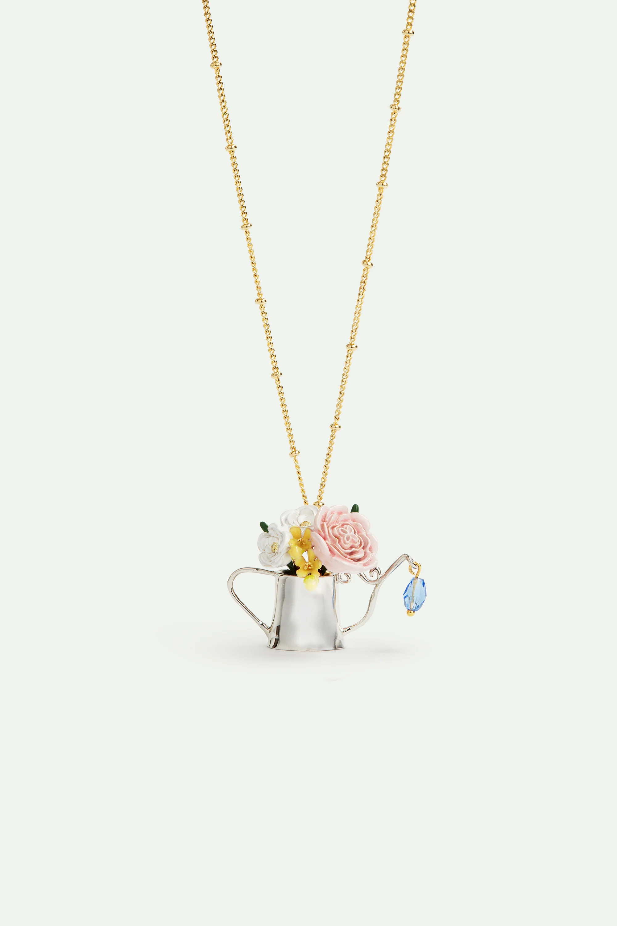 Collier fin pendentif arrosoir et fleurs