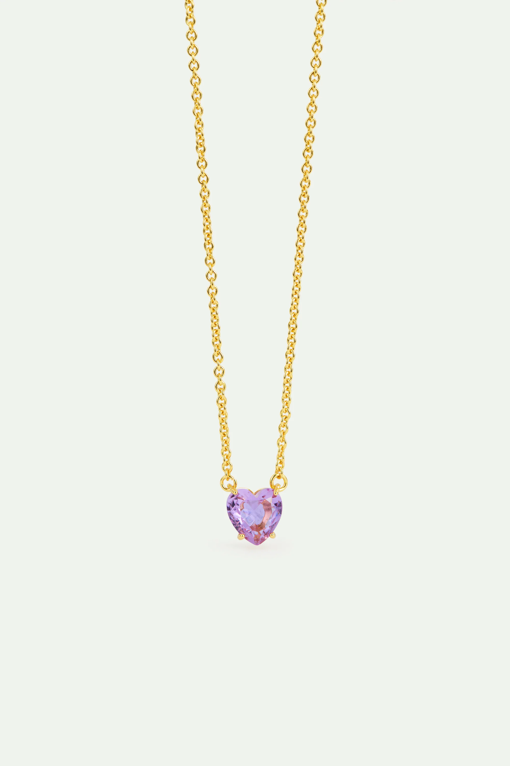 Collier fin pierre cœur La Diamantine lavande