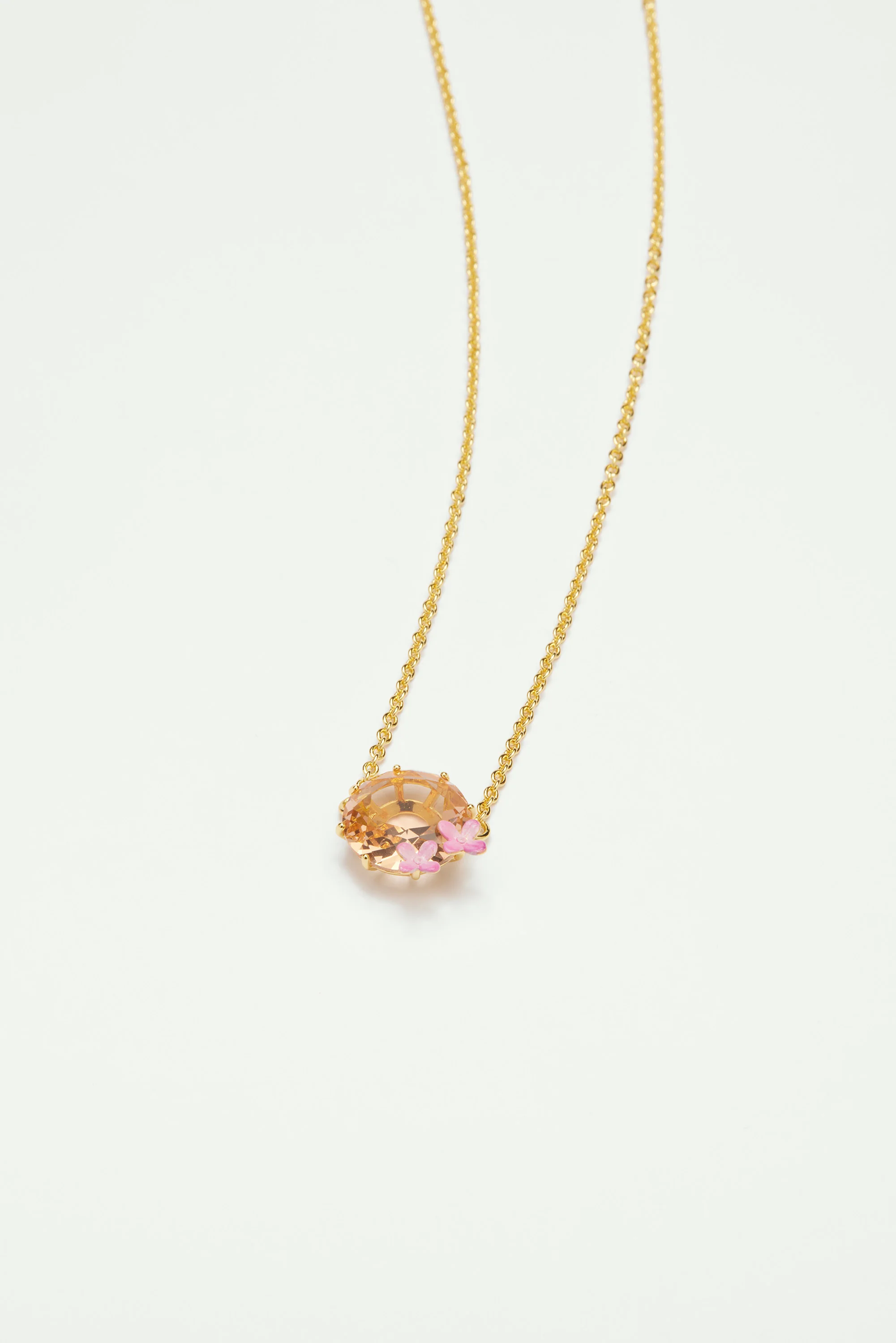Collier fin pierre ronde et fleurs la diamantine rose abricot - Image 3