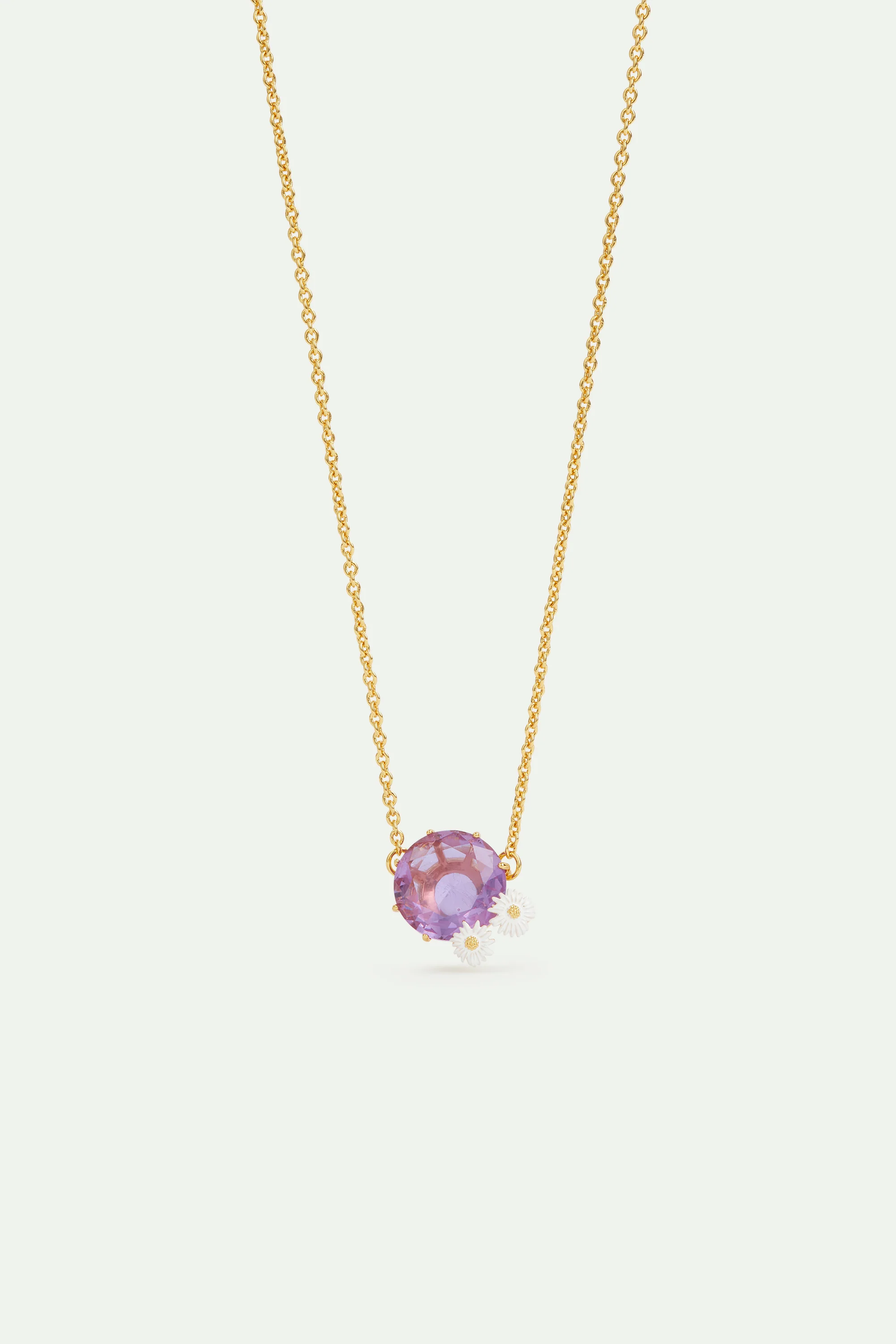 Collier fin pierre ronde la diamantine lavande et marguerites