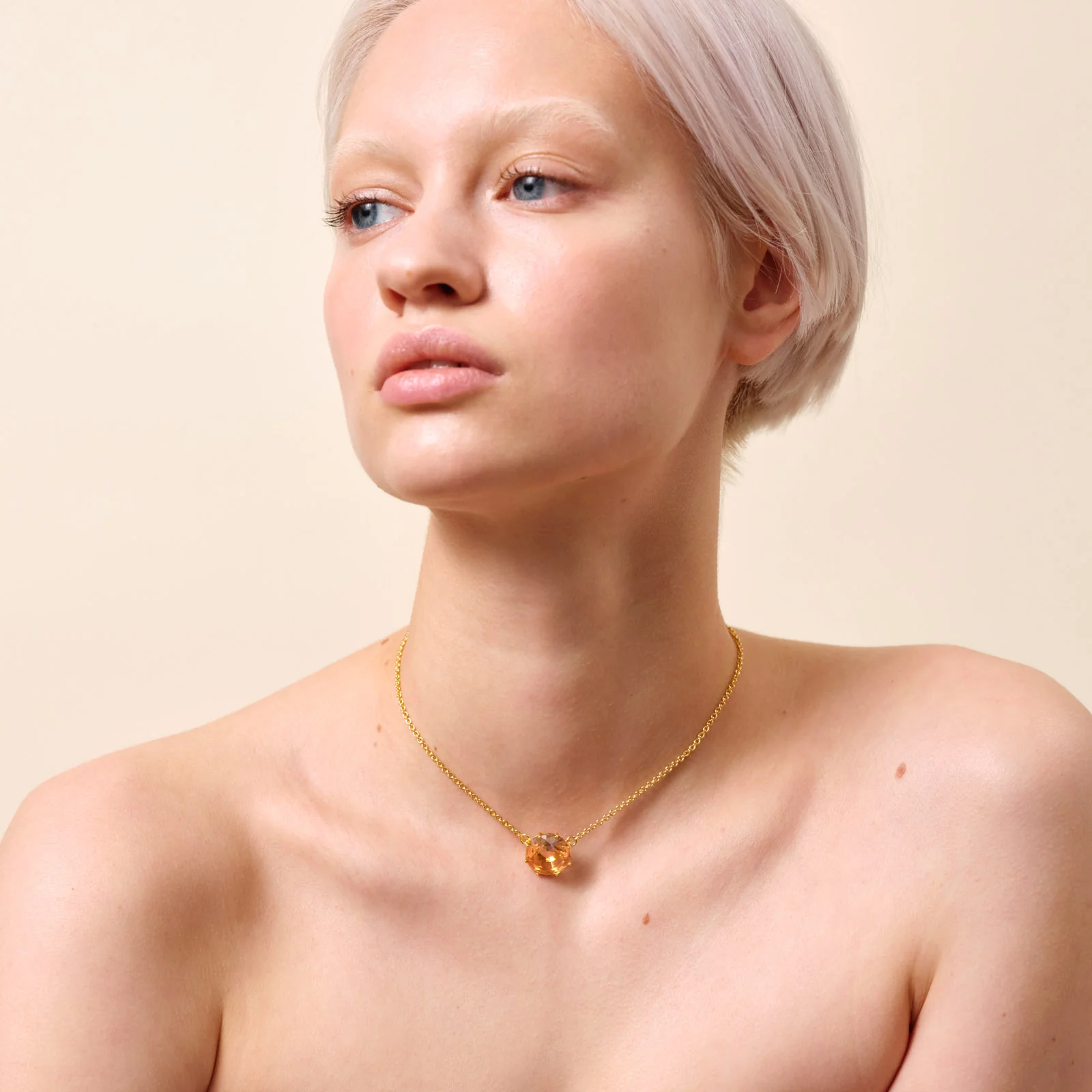 Collier fin pierre ronde la diamantine rose abricot - Image 2