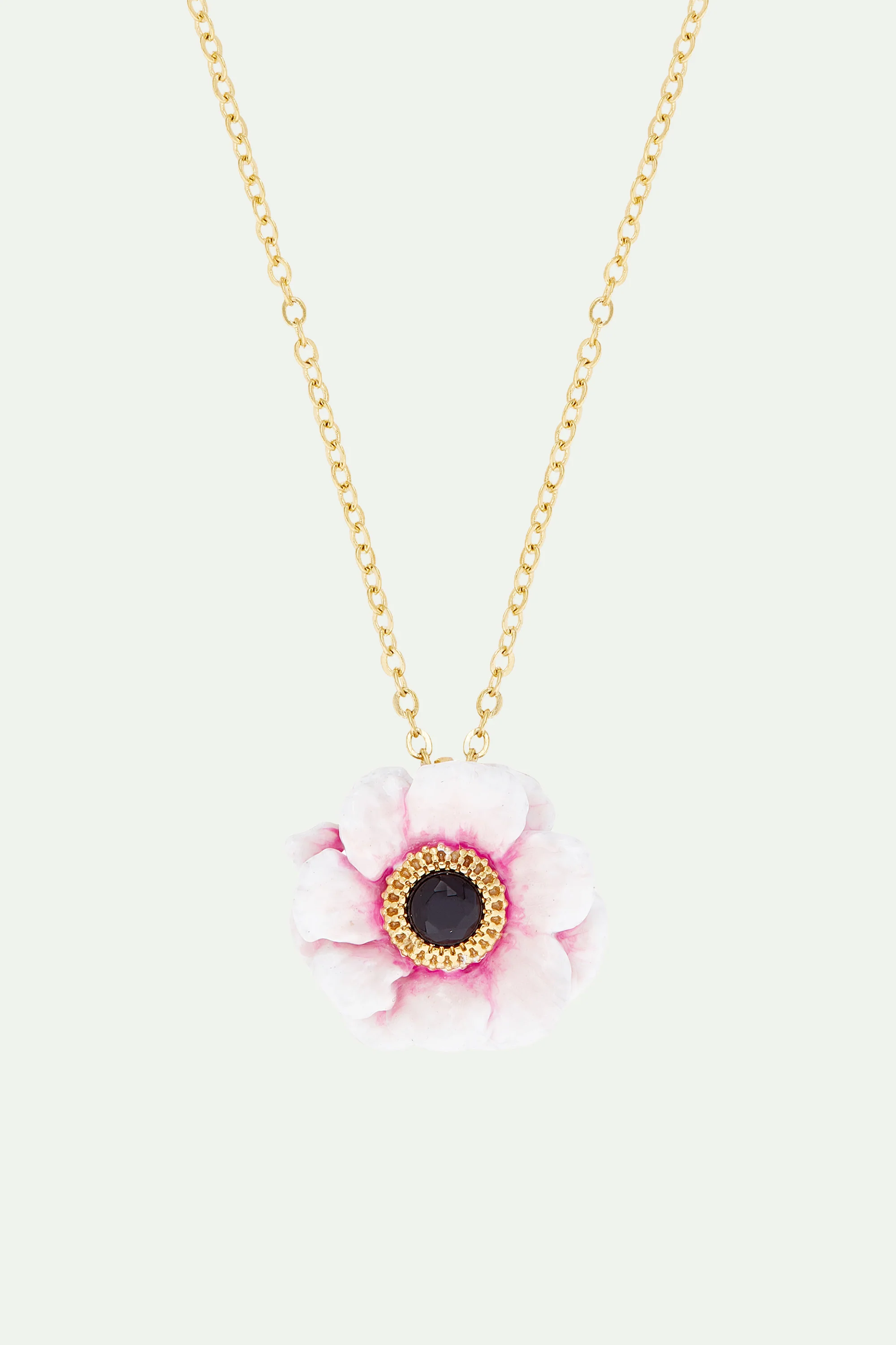 Collier fin pivoine rose