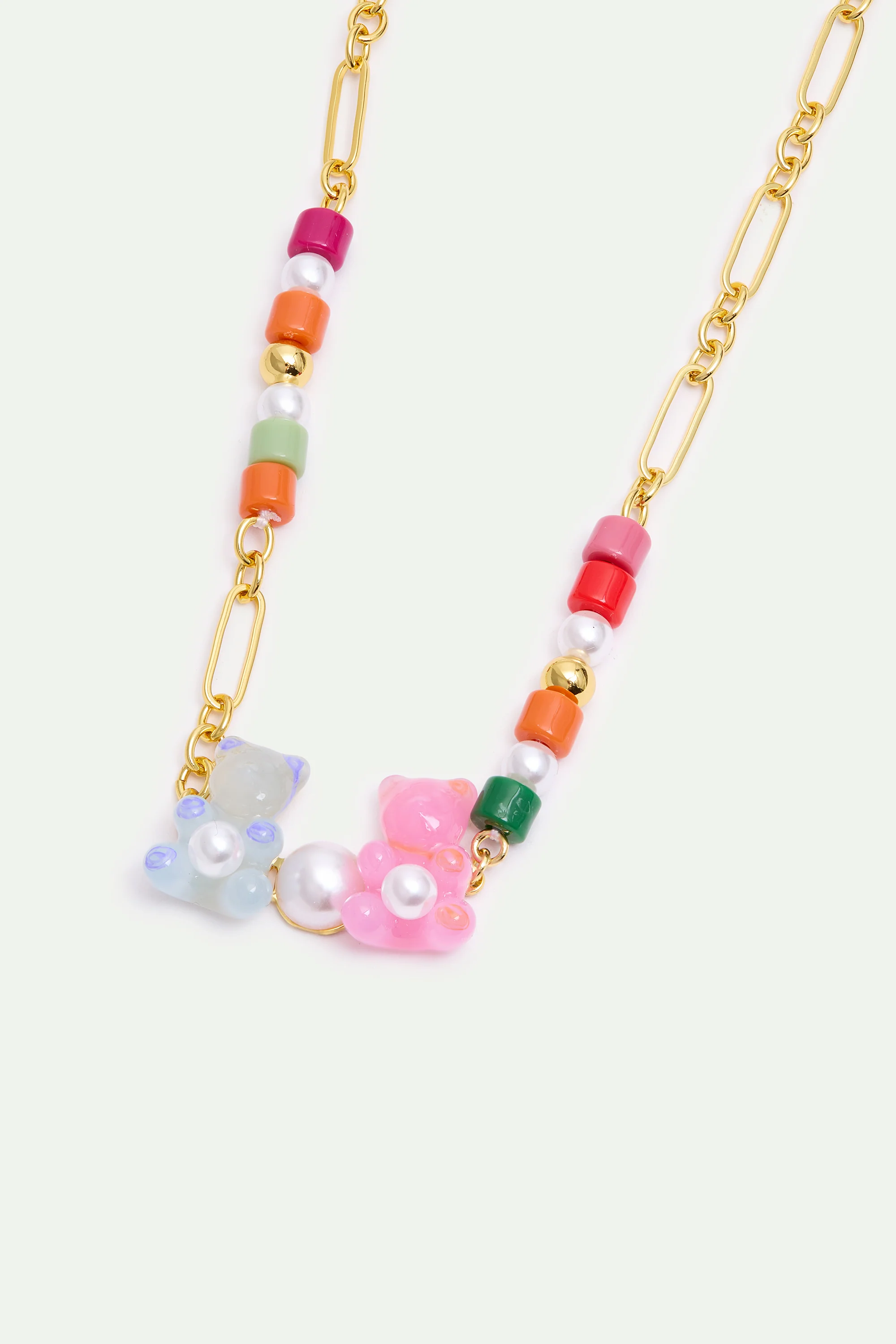 Collier nounours candy bleu et rose perles fantaisies - Image 4