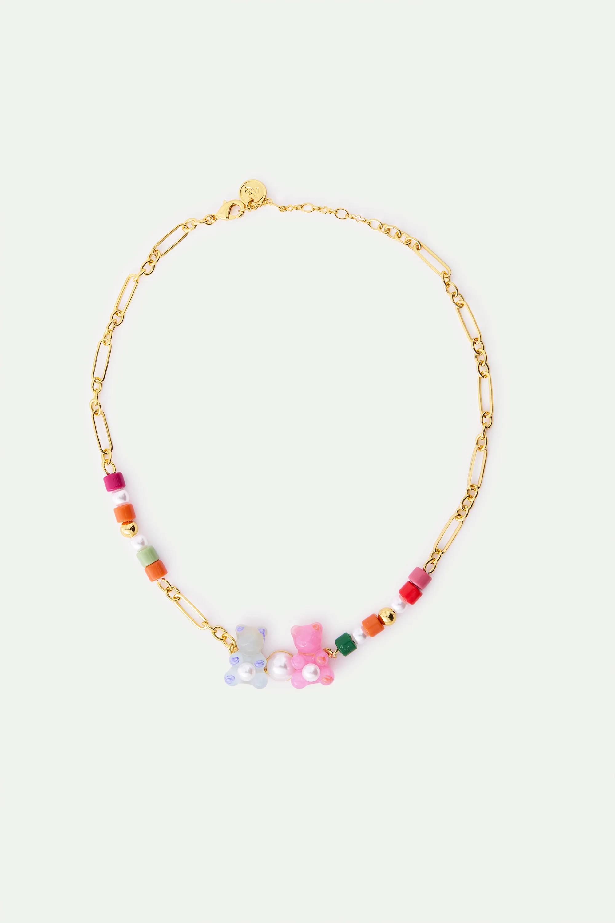 Collier nounours candy bleu et rose perles fantaisies - Image 5