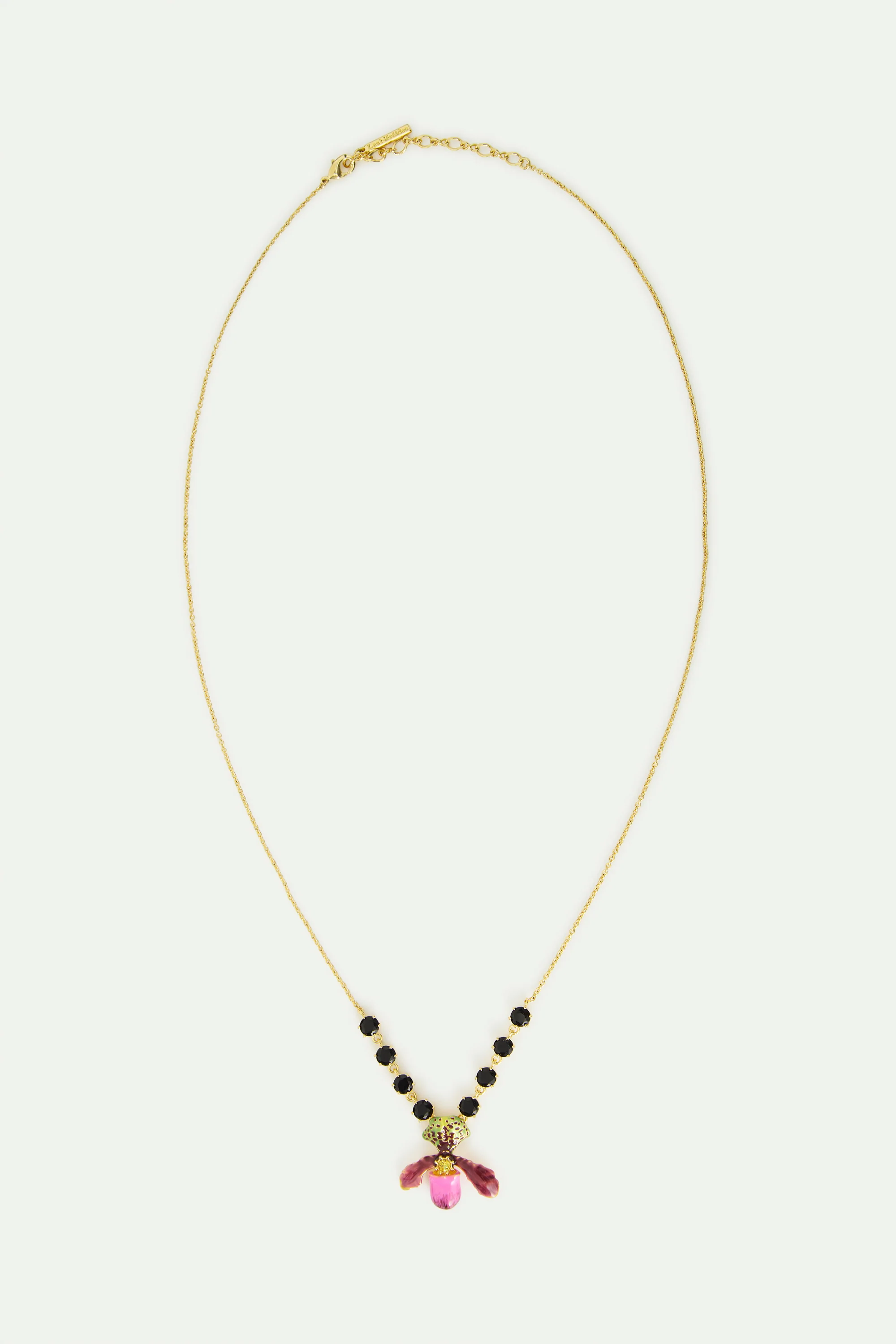 Collier orchidée violette et pierres en verre facetté noir - Image 4