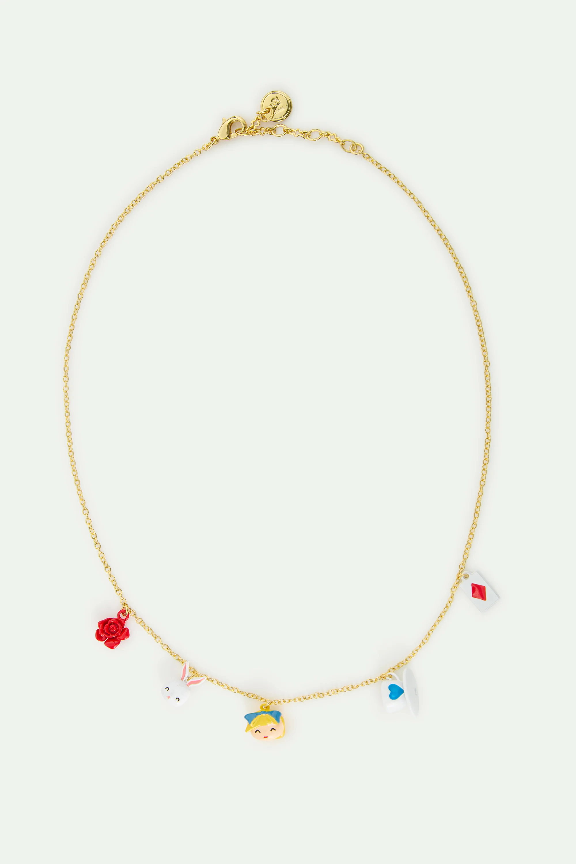 Collier pendentif Alice au pays des Merveilles, lapin, rose, tasse et carte - Image 3