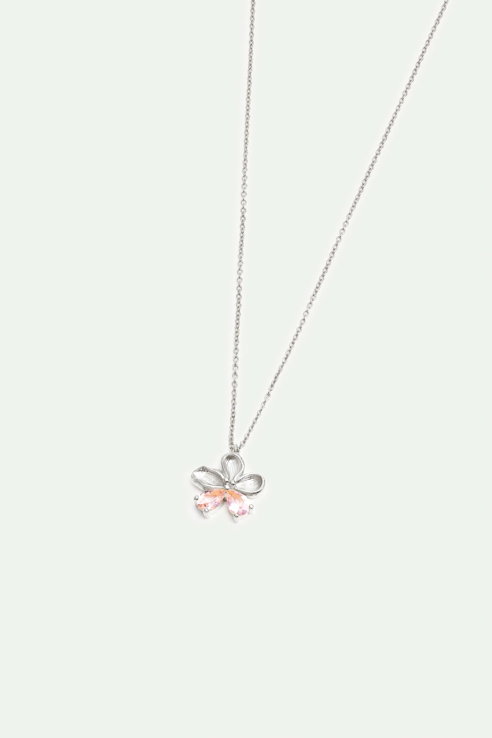 Collier pendentif argenté fleur de cerisier et pierres roses - Image 3