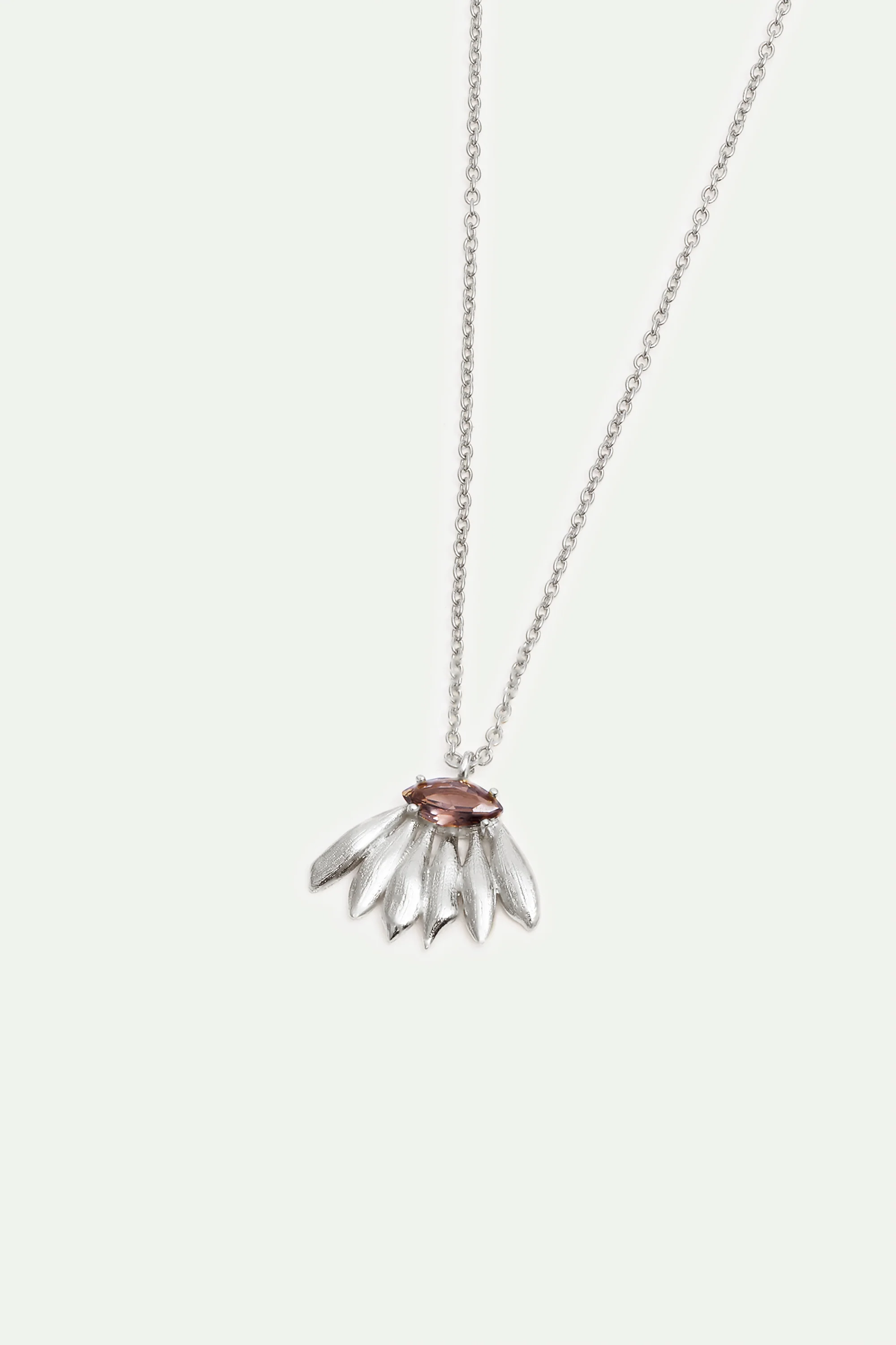 Collier pendentif argenté fleur de tournesol et pierre violette - Image 3