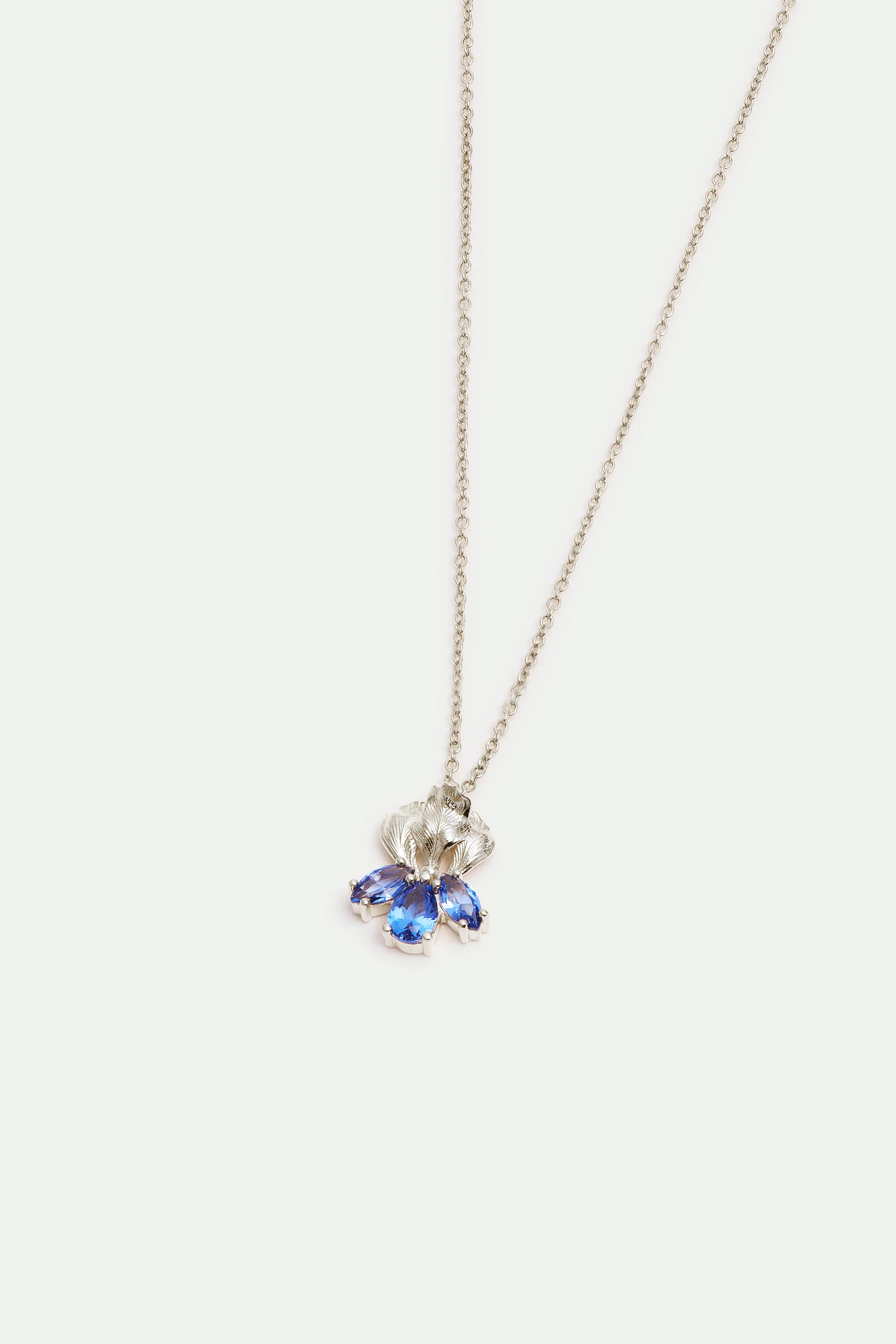 Collier pendentif argenté iris et pierres bleues - Image 3