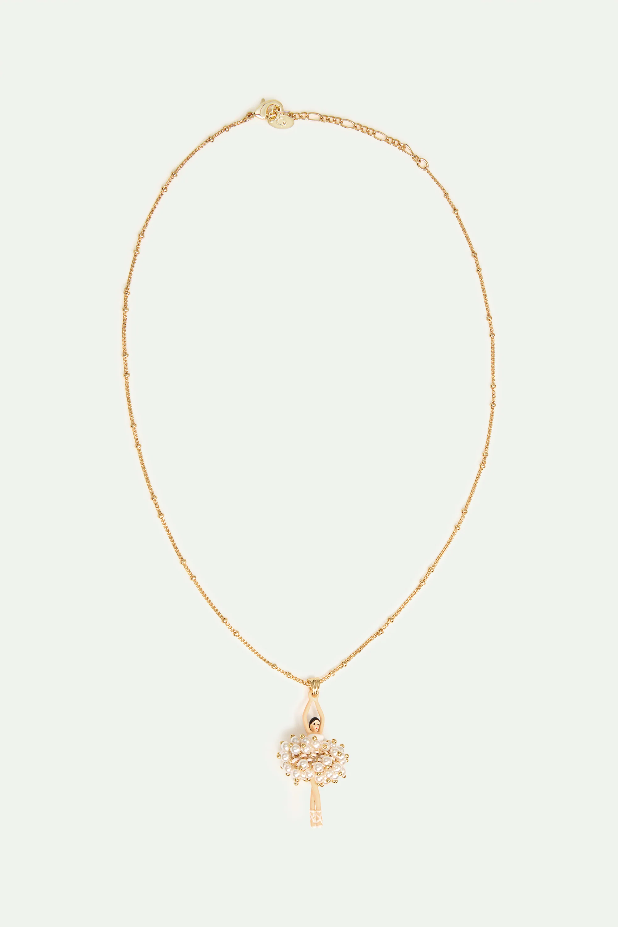 Collier pendentif Ballerine perles blanches et noeud doré - Image 4