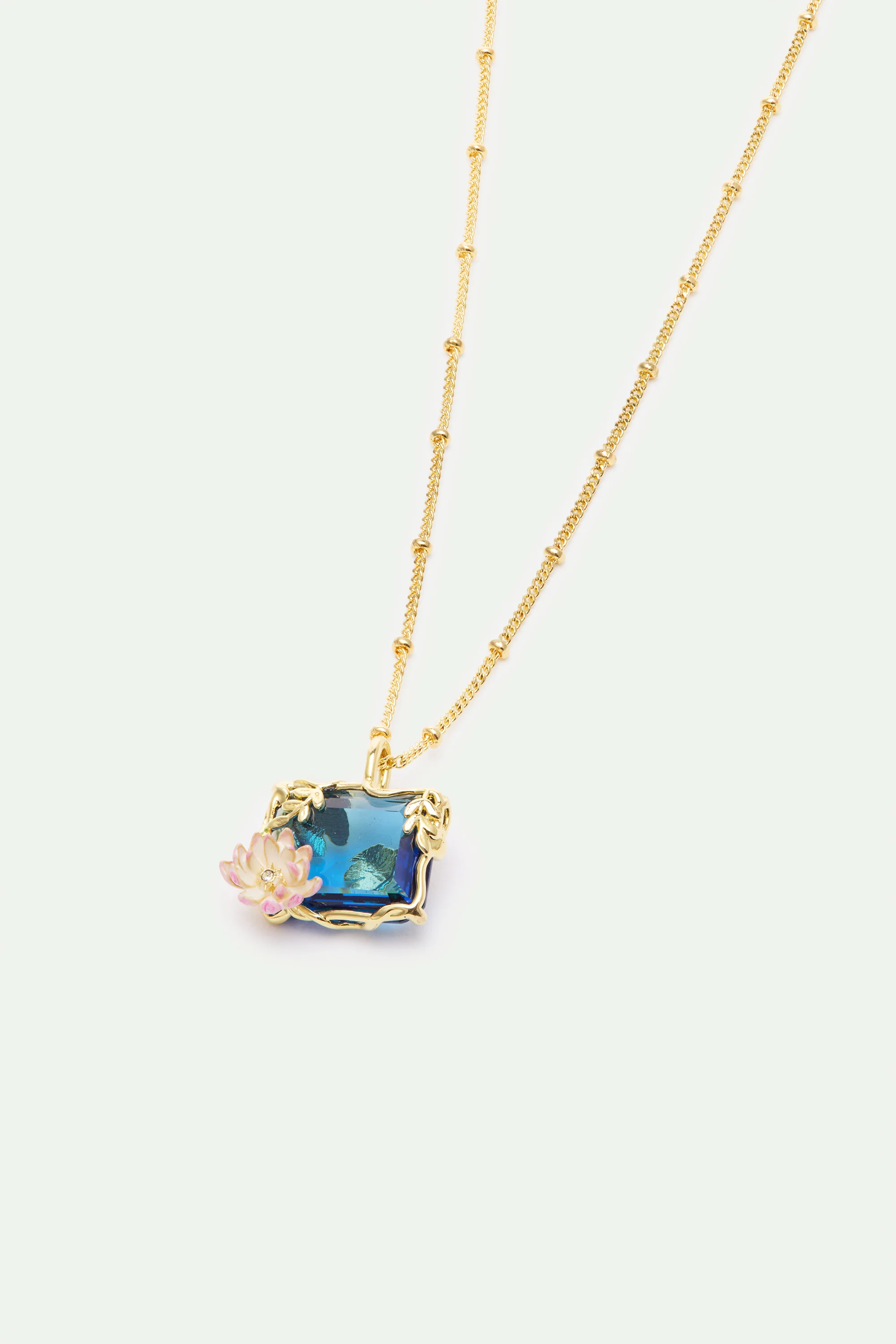 Collier pendentif bassin aux nymphéas bleu et rose - Image 3