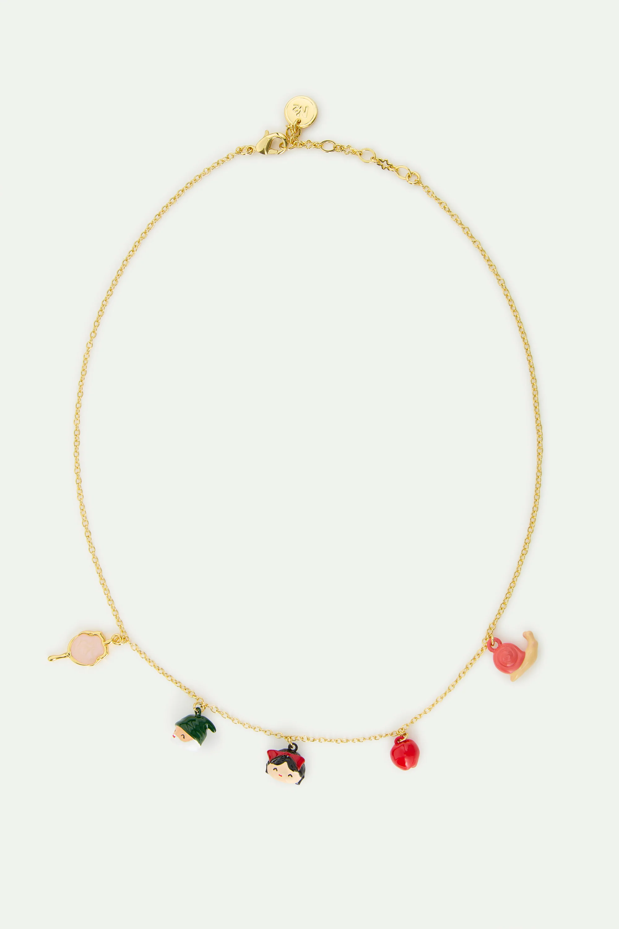 Collier pendentif Blanche-Neige, nain, miroir, pomme et escargot - Image 3