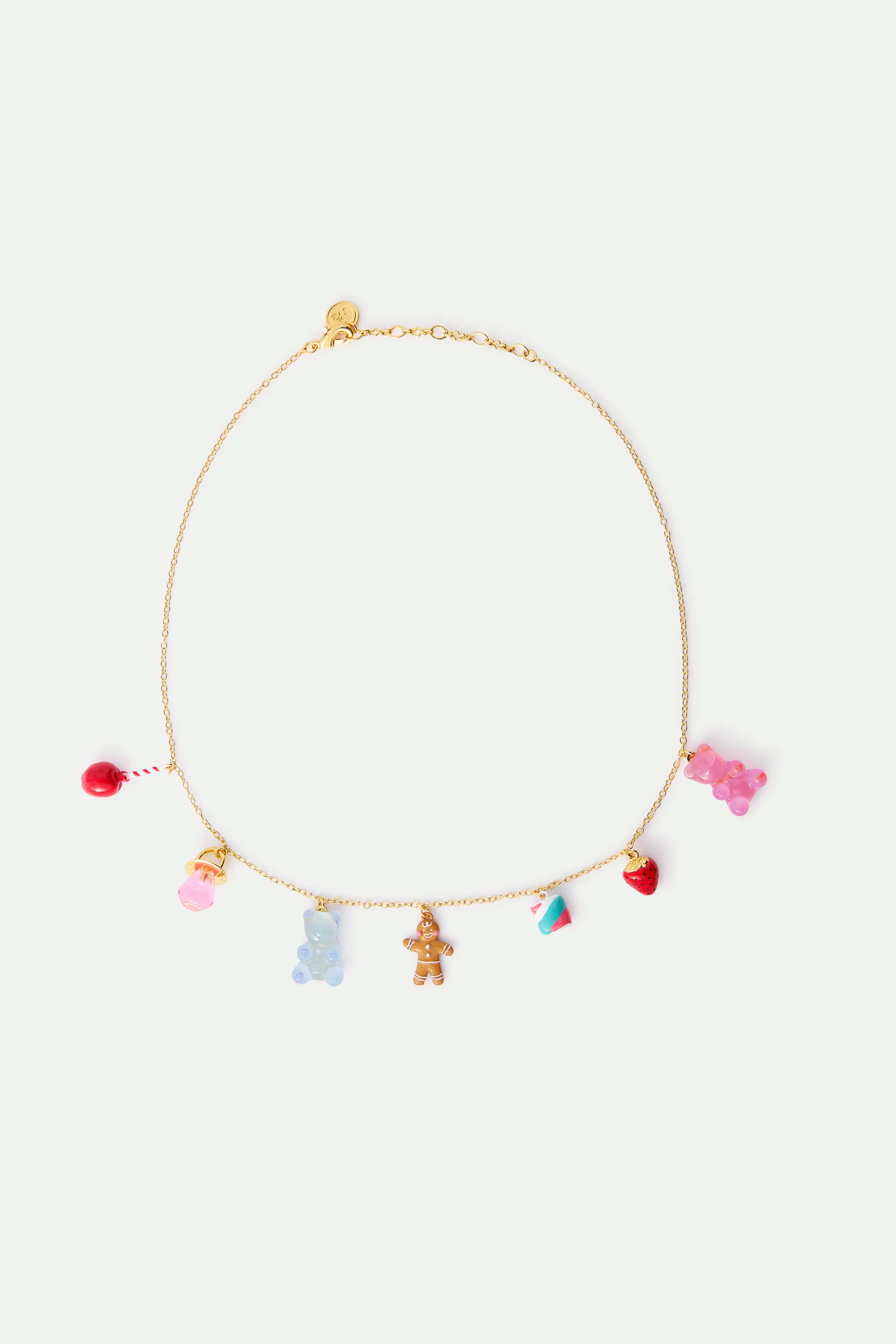Collier pendentif bohnomme en pain d'épices, oursons en guimauve, sucette et fraise - Image 4