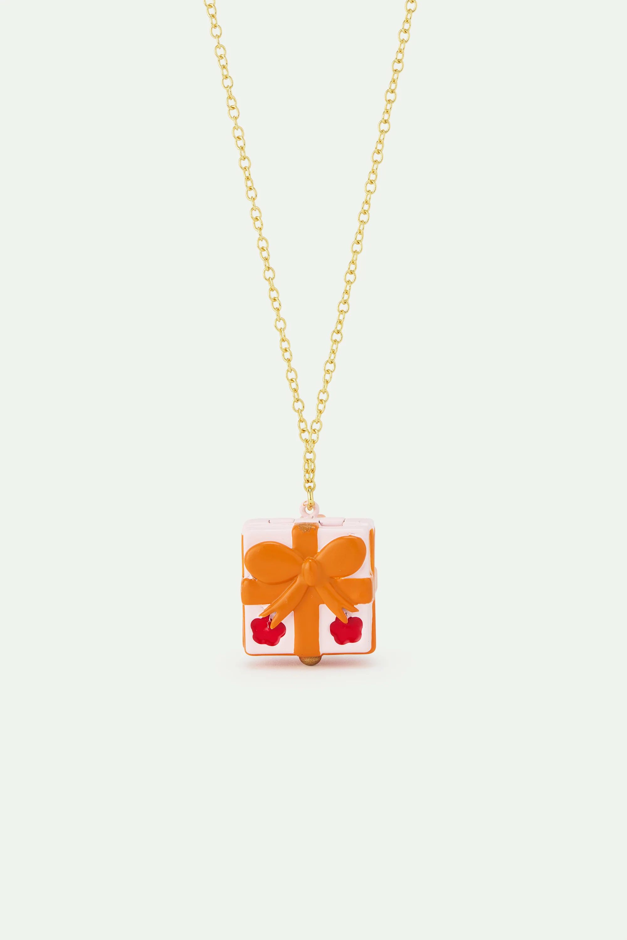 Collier pendentif cadeau rose, fleur rouge et nœud orange