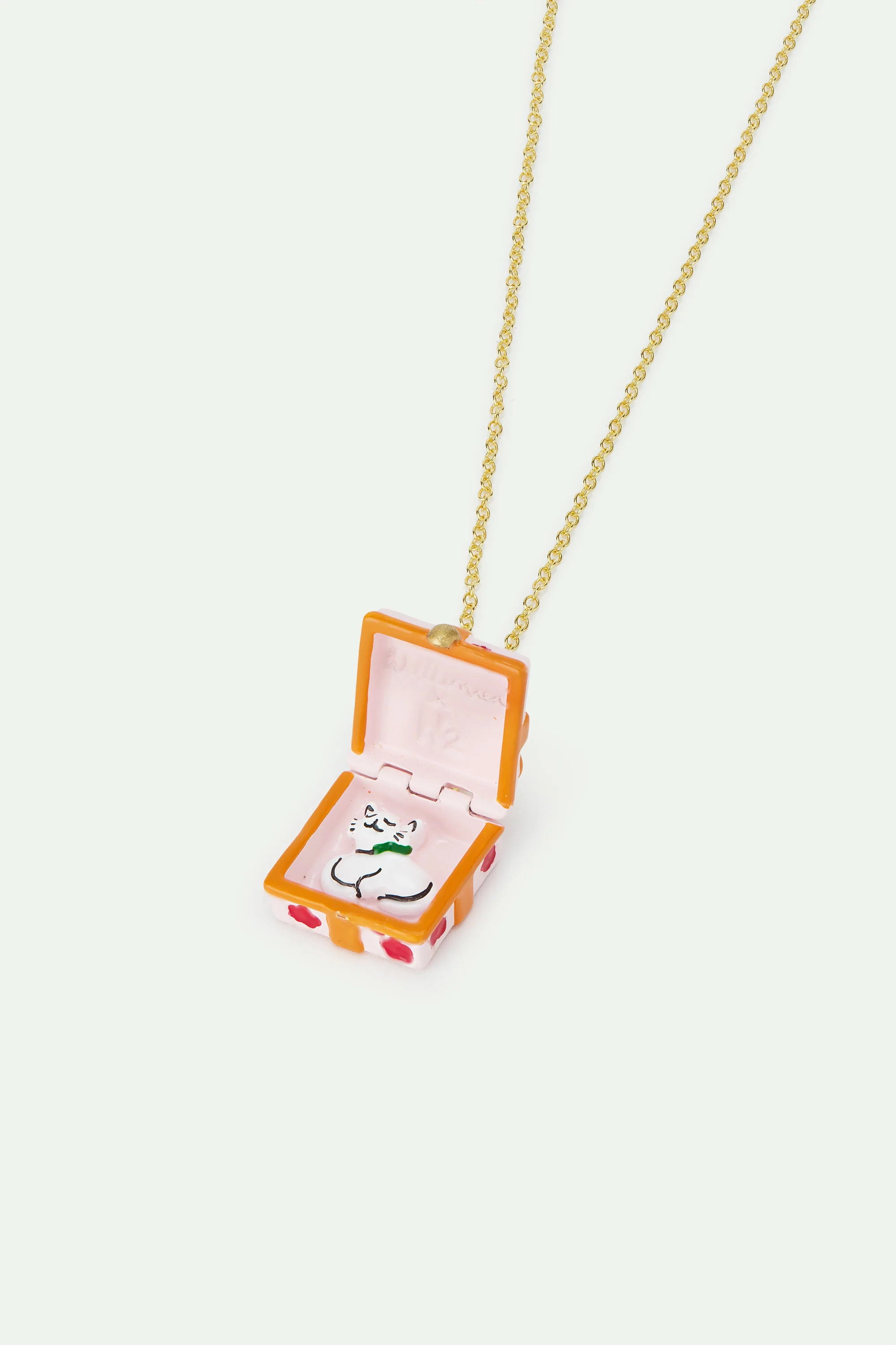 Collier pendentif cadeau rose, fleur rouge et nœud orange - Image 2