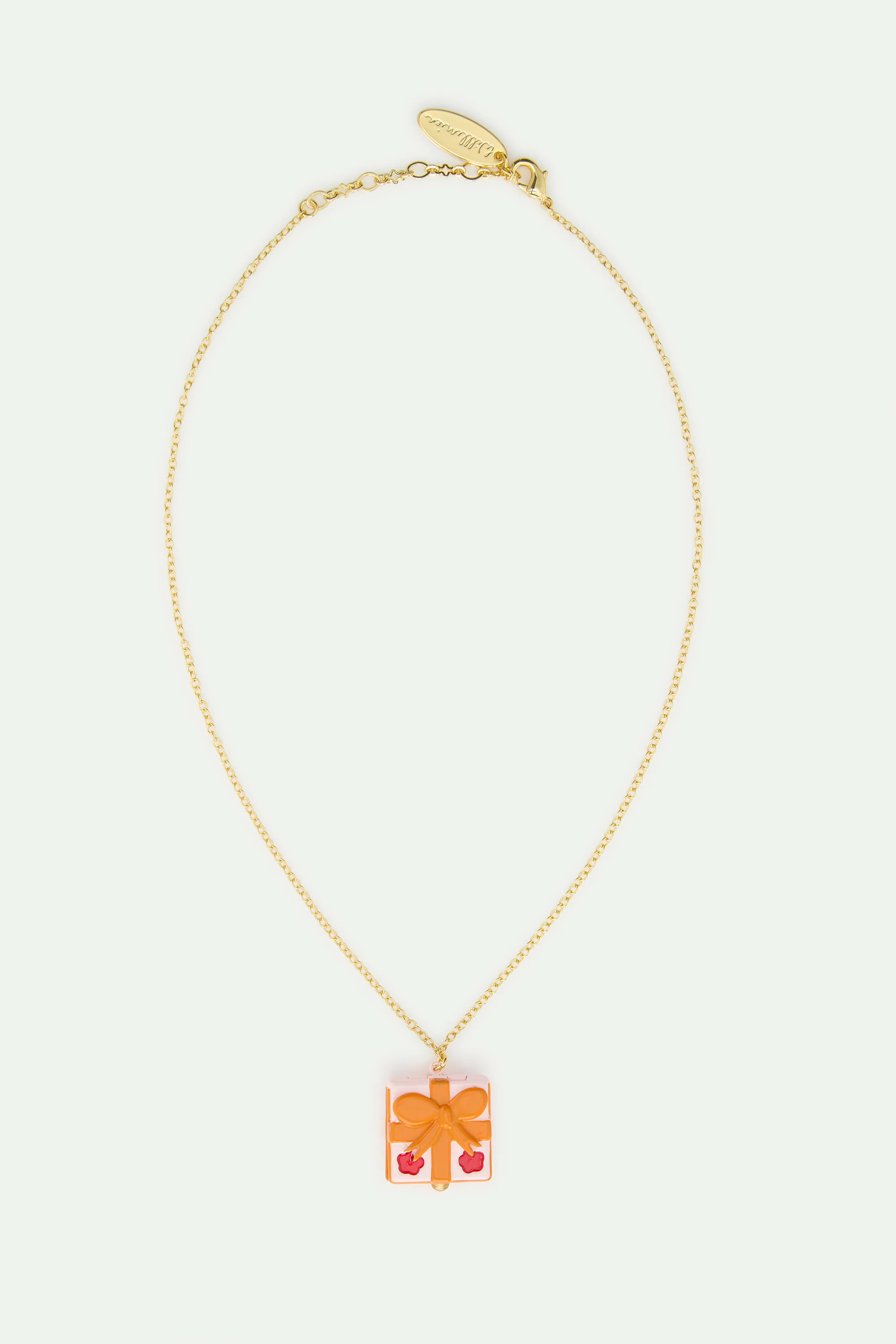 Collier pendentif cadeau rose, fleur rouge et nœud orange - Image 3