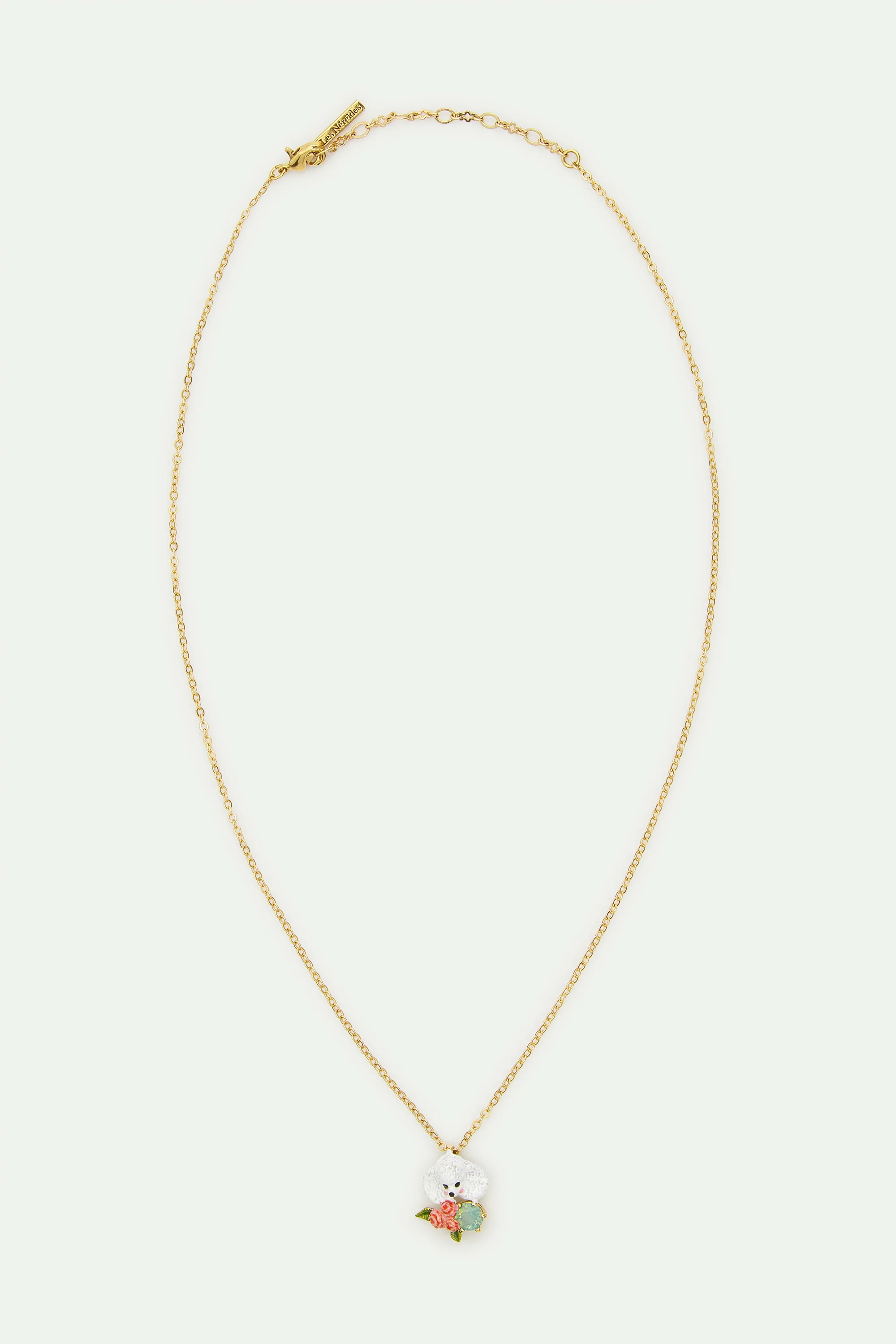 Collier pendentif caniche, fleurs roses et pierre bleue - Image 4