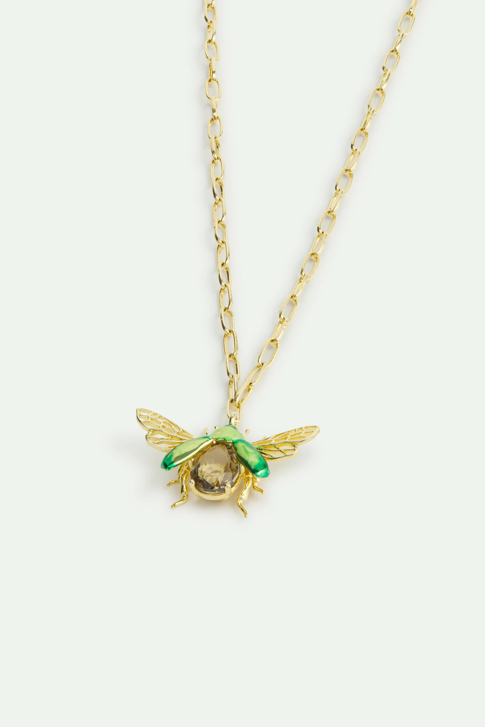 Collier pendentif cétoine verte volante et pierre facettée noire - Image 3