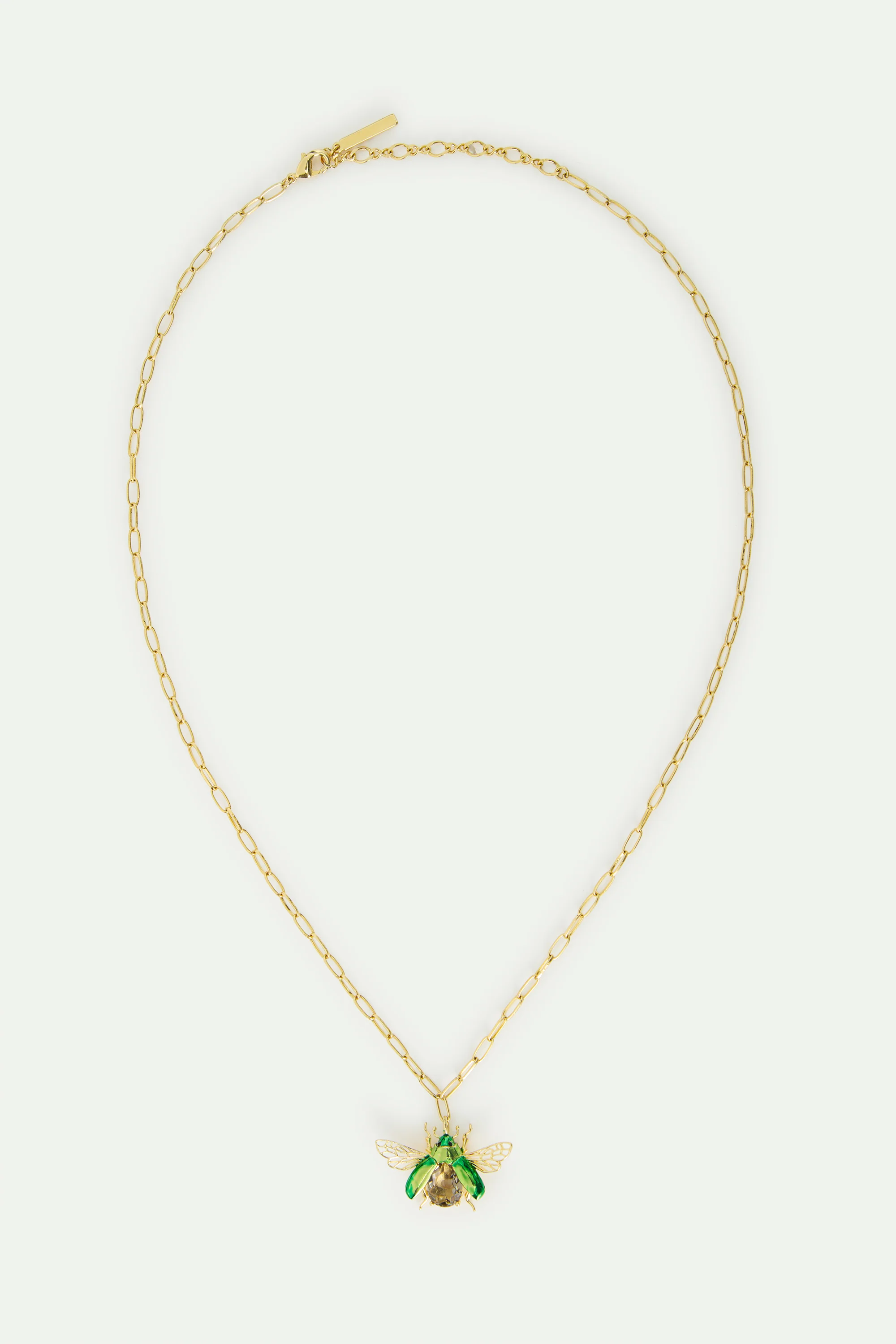 Collier pendentif cétoine verte volante et pierre facettée noire - Image 4