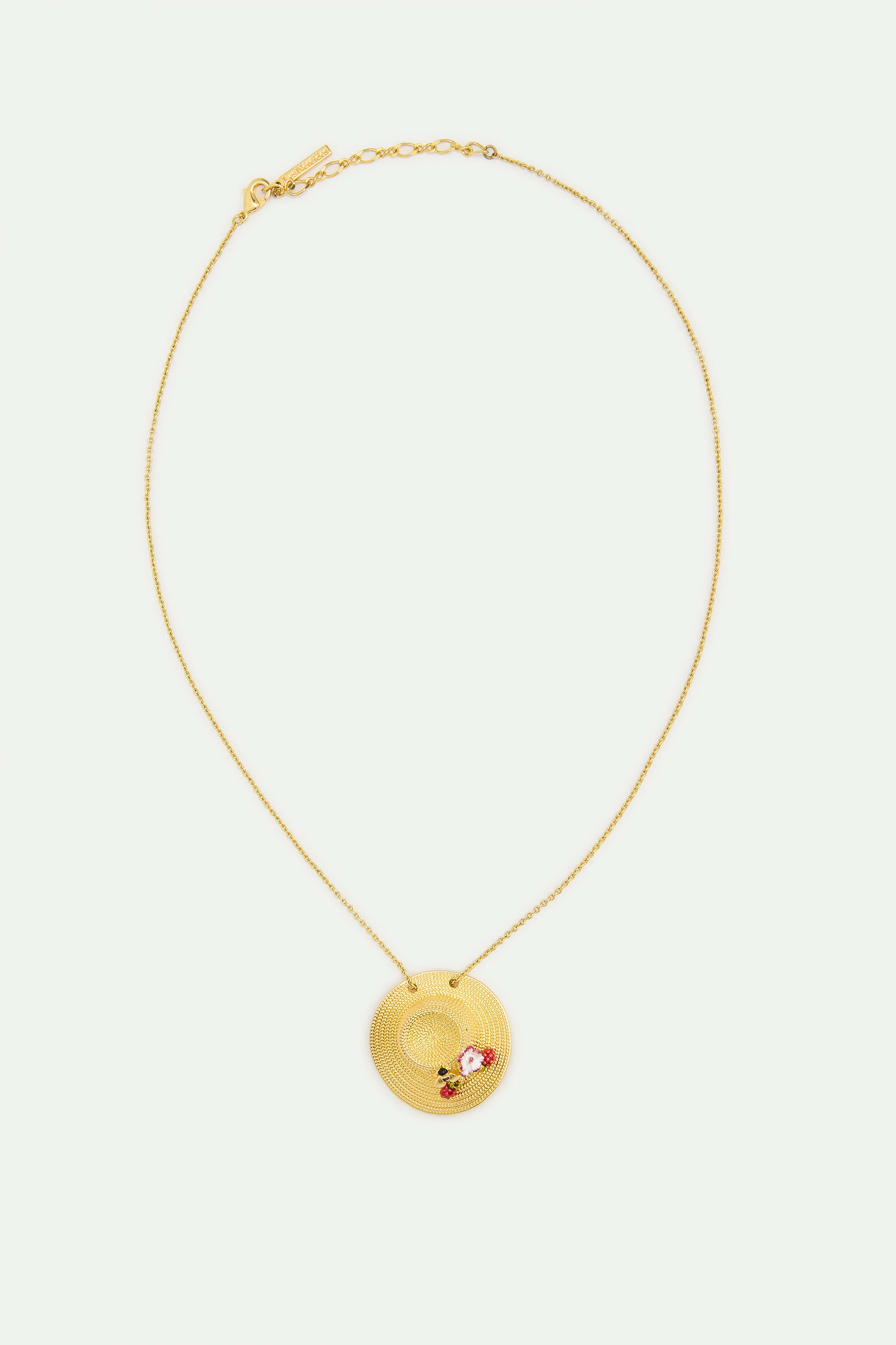 Collier pendentif chapeau doré, cosmos, abeille, framboise et cristal rose - Image 4