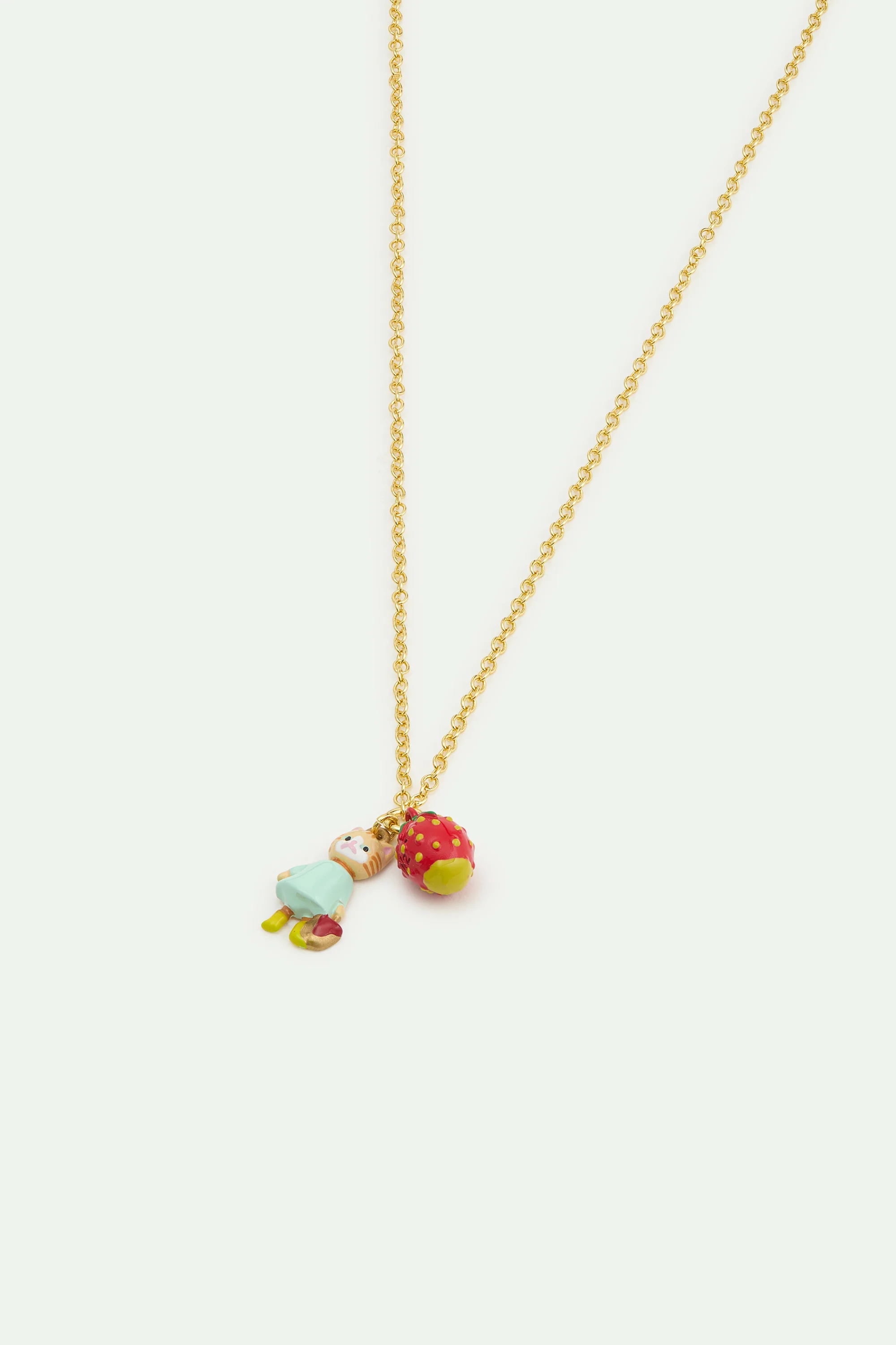 Collier pendentif chat roux et fraise - Image 2