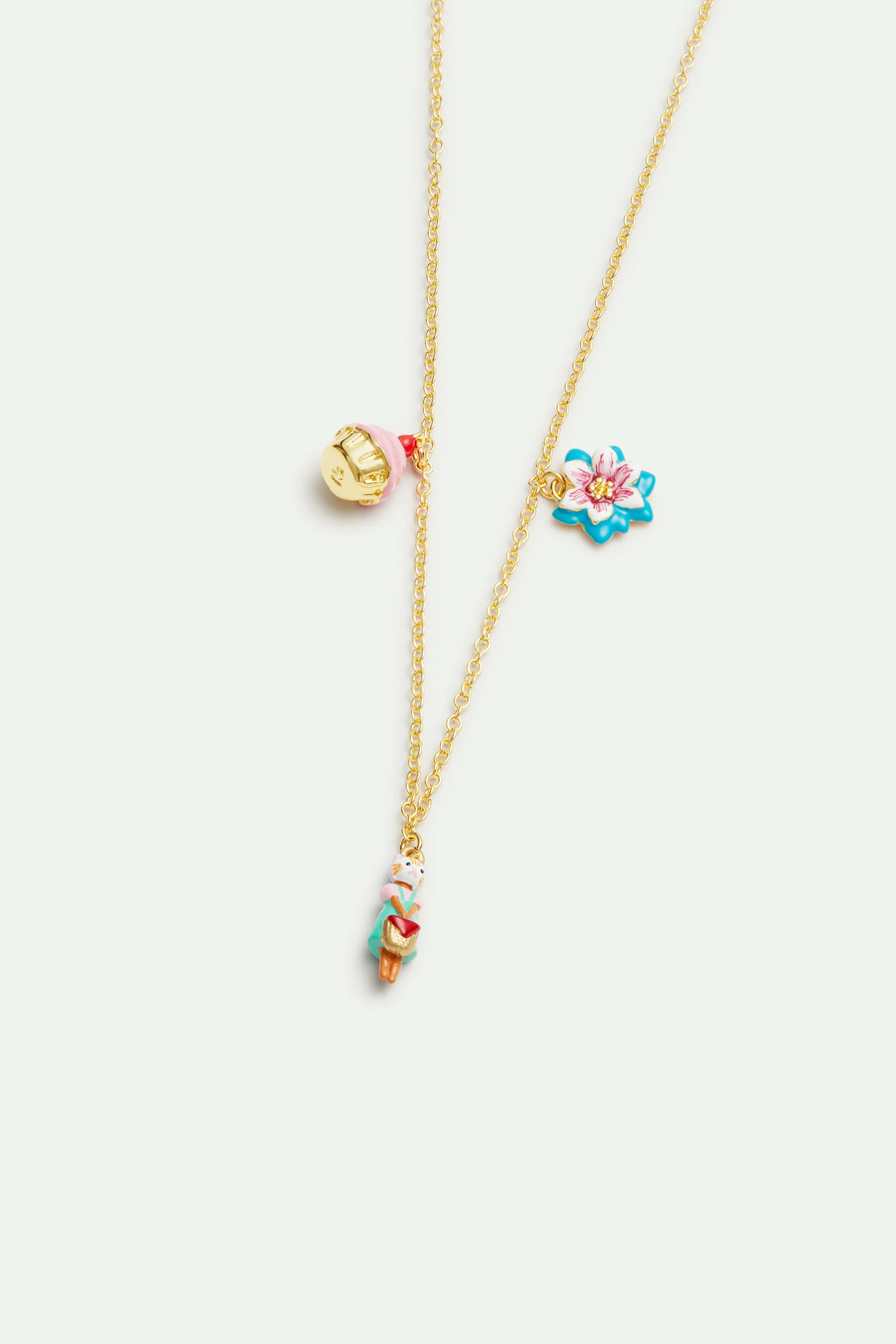 Collier pendentif chat roux, fleur bleue et patisserie - Image 2