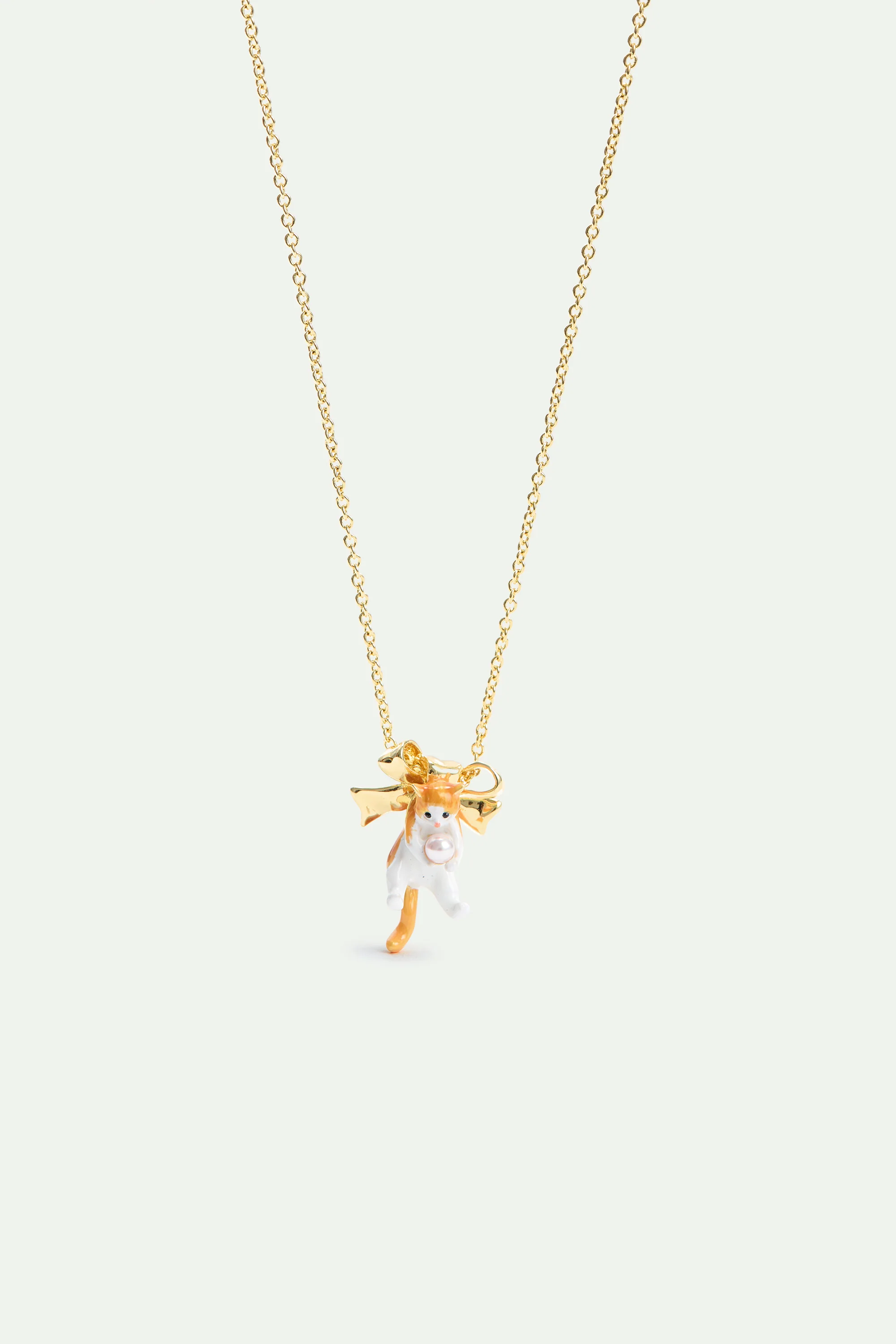 Collier pendentif chaton roux et noeud doré