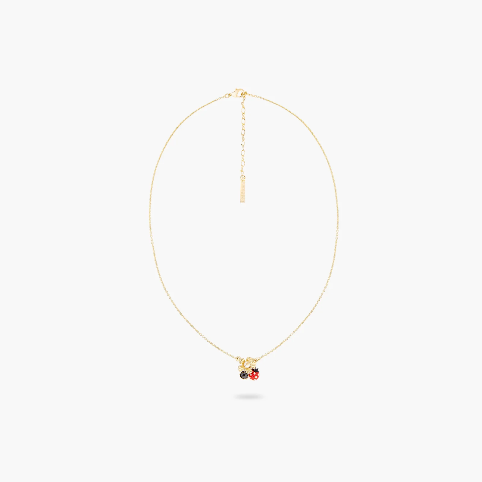 Collier pendentif coccinelle butinant une anémone et verre facetté - Image 2